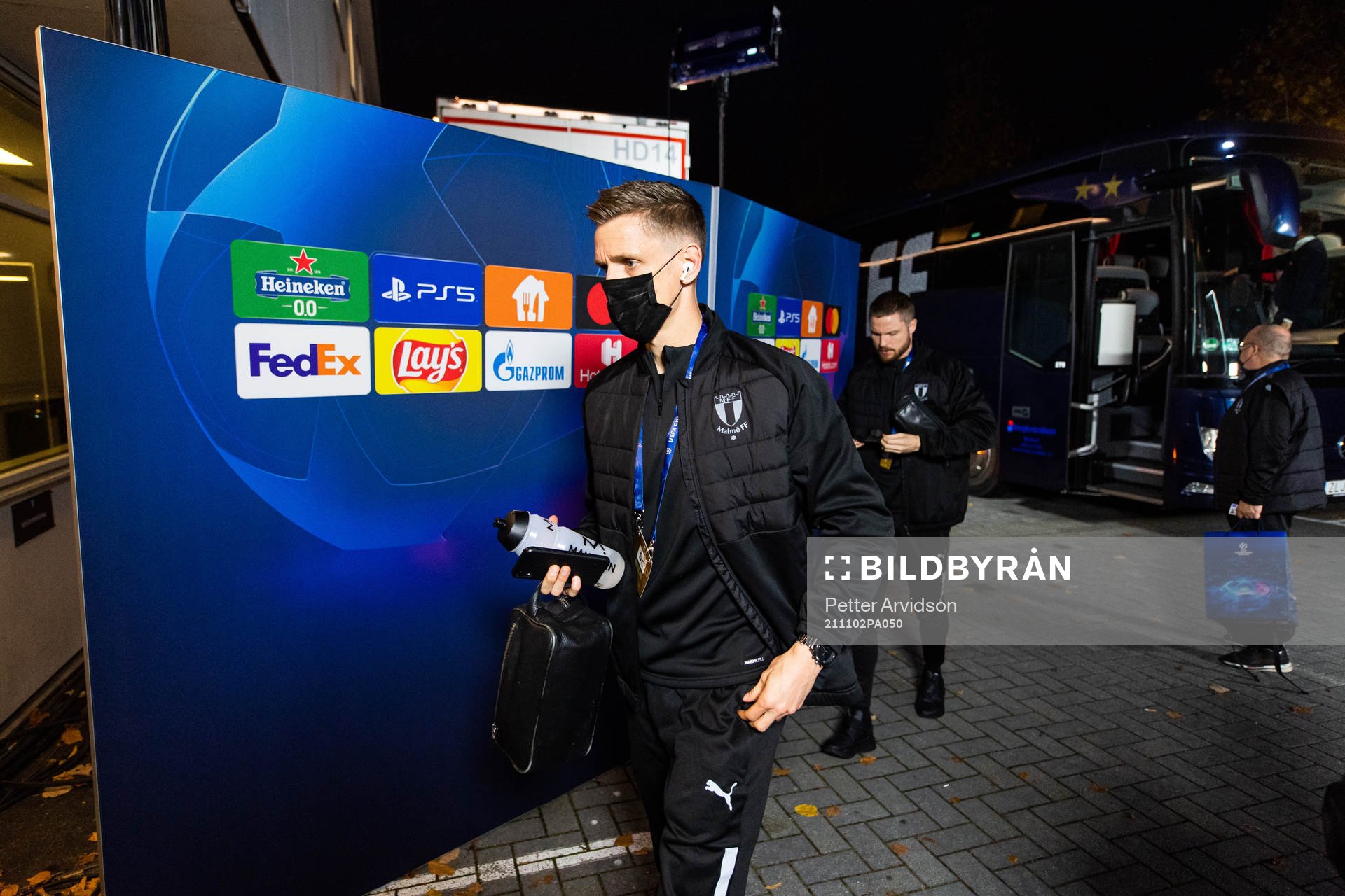 Sören Rieks of Malmö FF, arrives at the arena