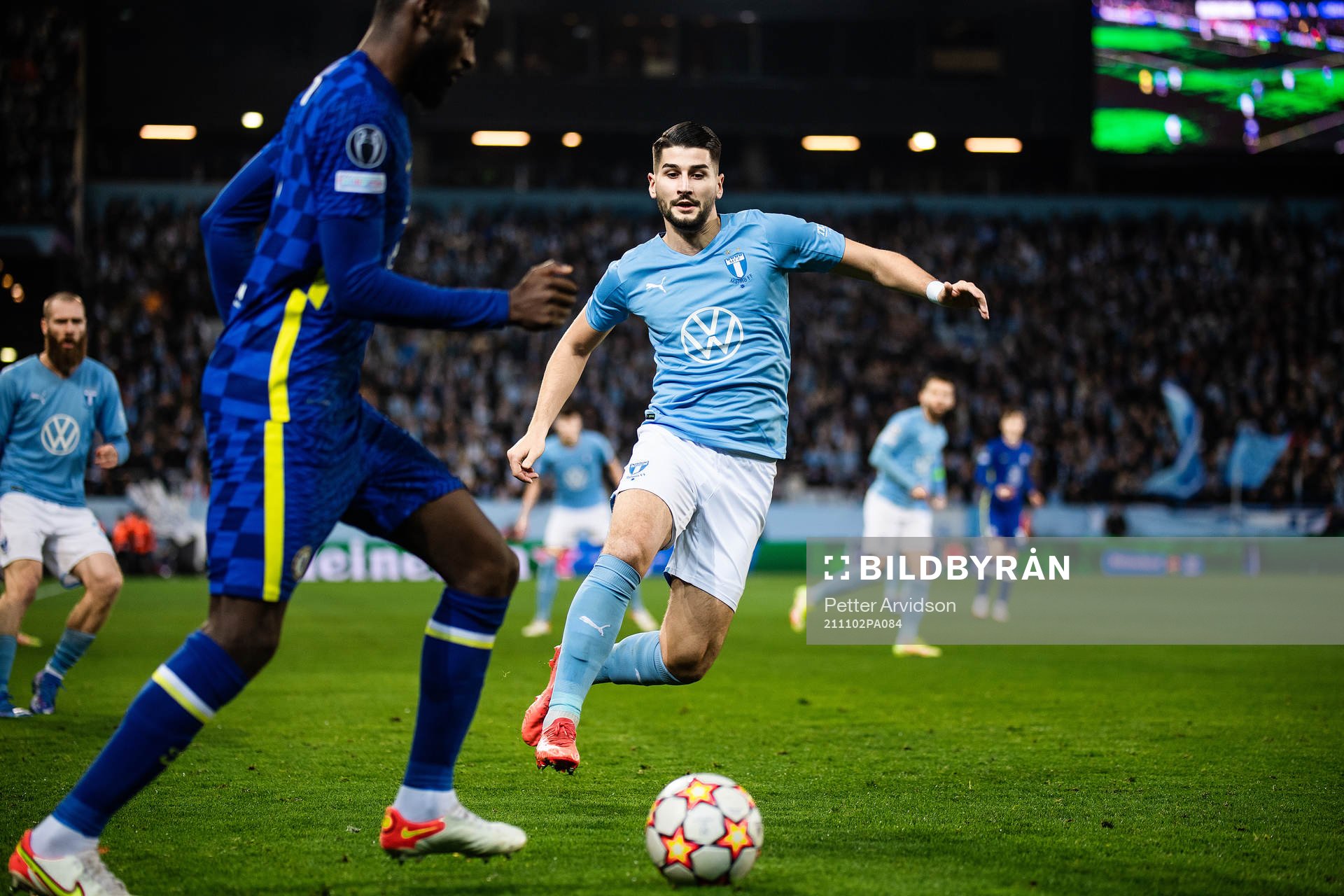 Antonio Rudiger of Chelsea and Antonio Colak of Malmö FF