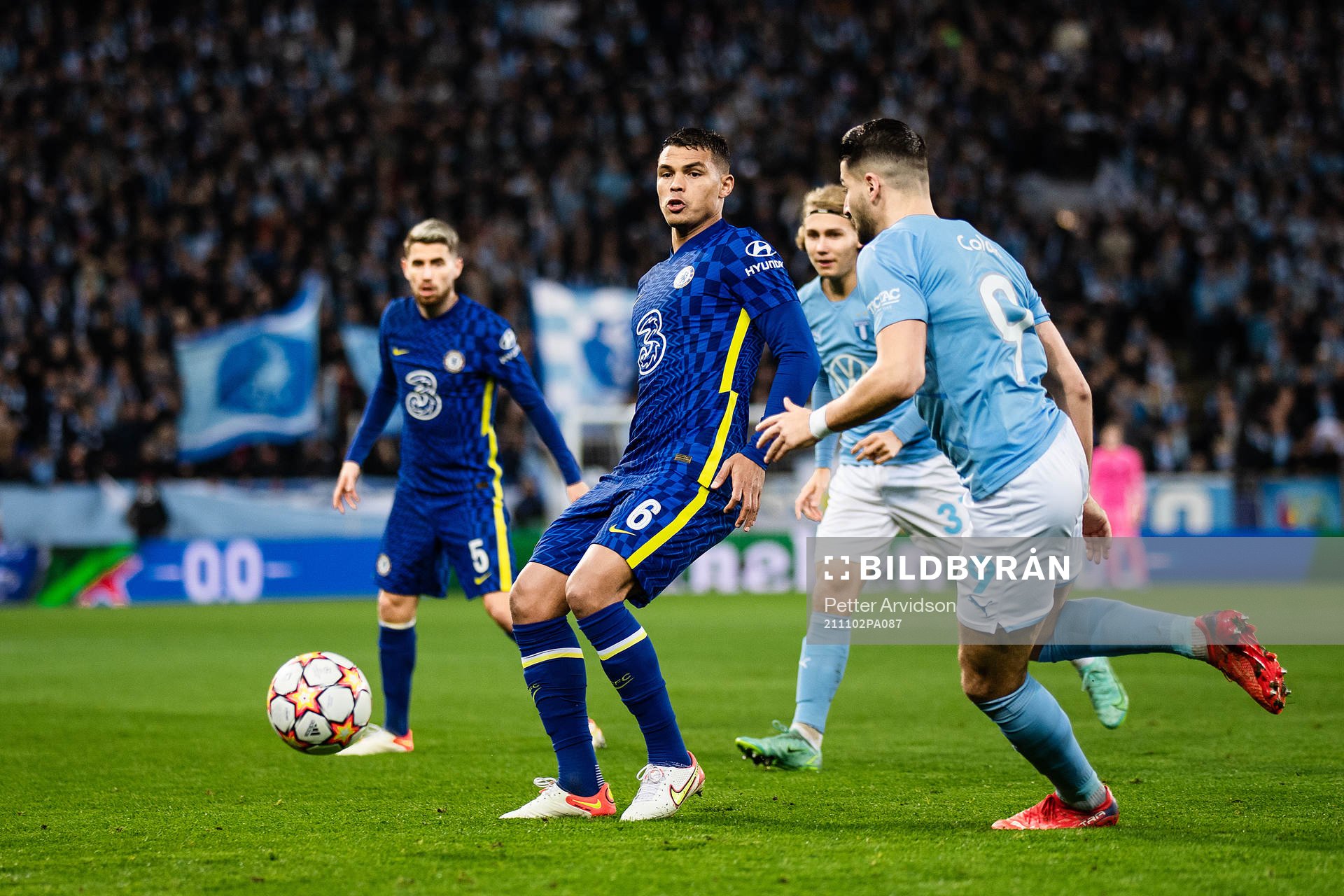 Thiago Silva of Chelsea and Antonio Colak of Malmö FF