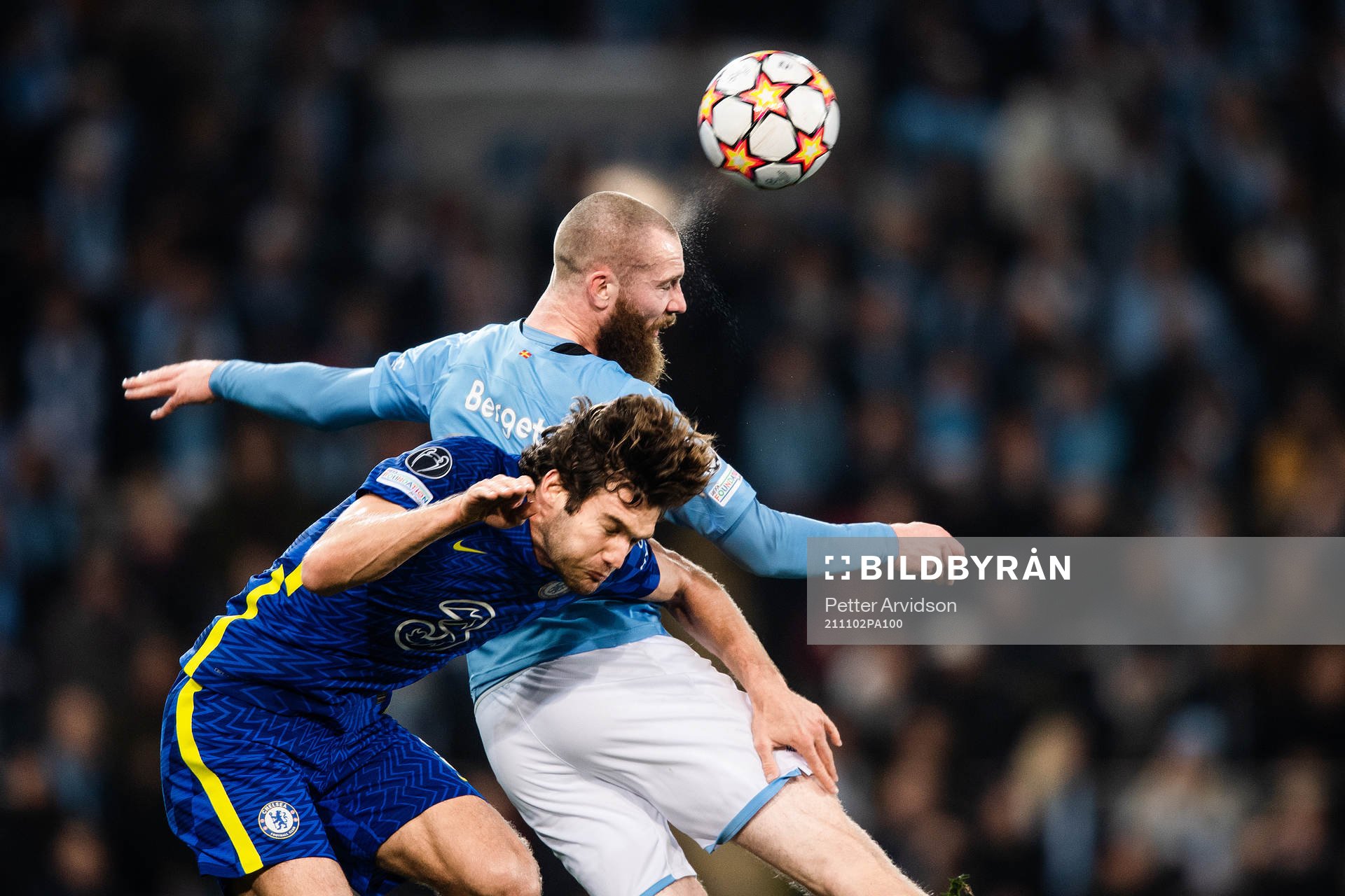 Jo Inge Berget of Malmö FF and Marcos Alonso of Chelsea