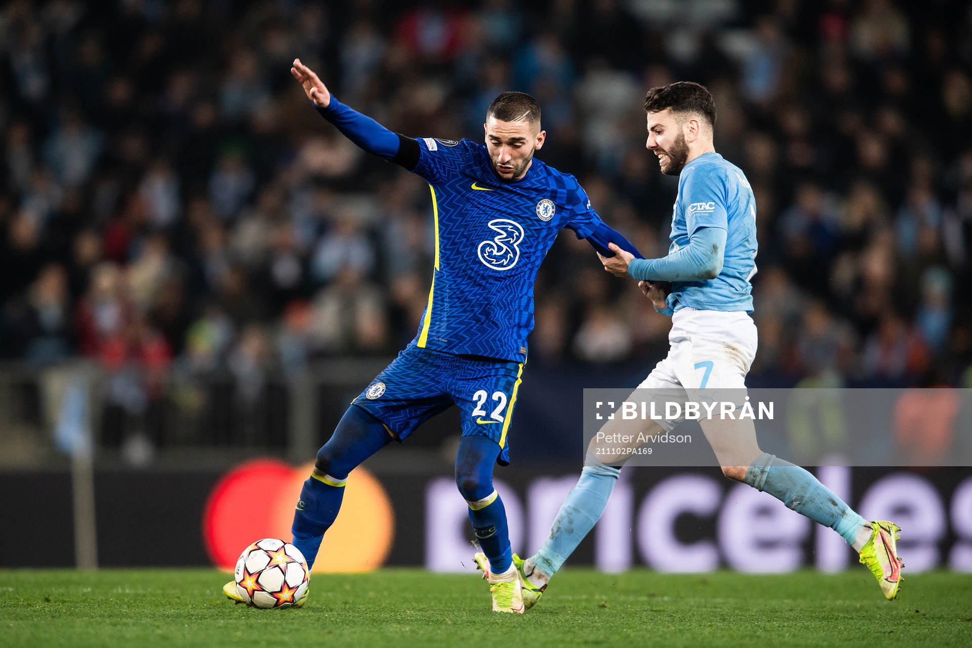 Hakim Ziyech of Chelsea and Erdal Rakip of Malmö FF