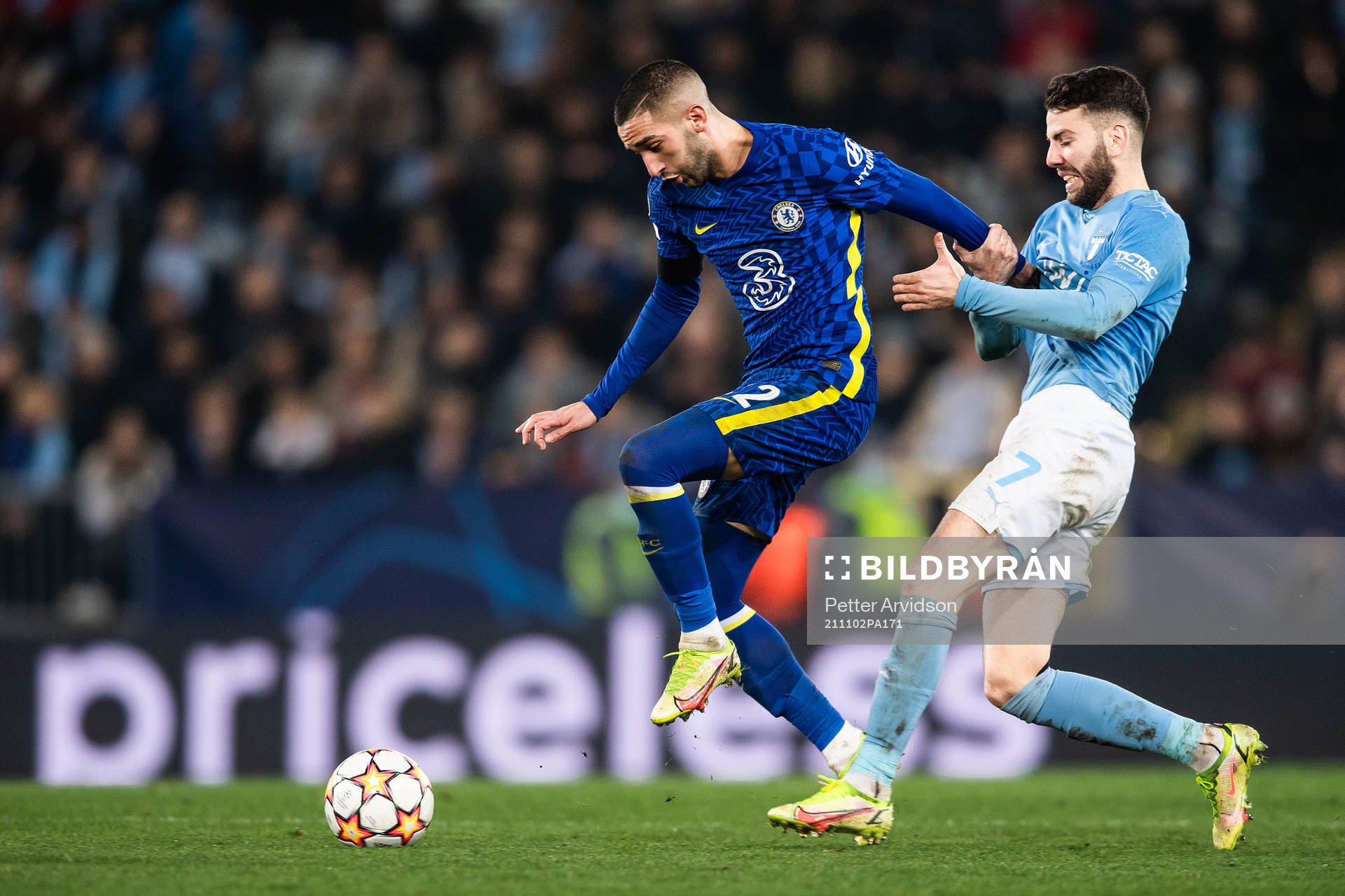 Hakim Ziyech of Chelsea and Erdal Rakip of Malmö FF