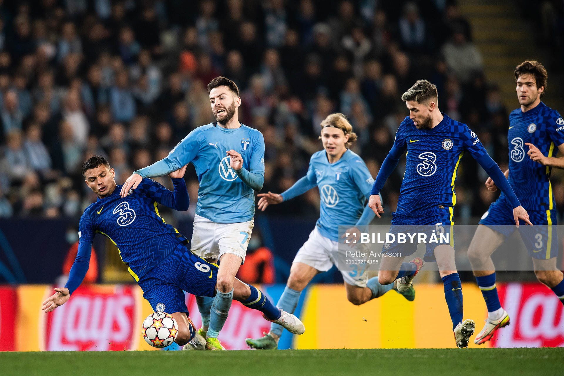 Thiago Silva of Chelsea and Erdal Rakip of Malmö FF