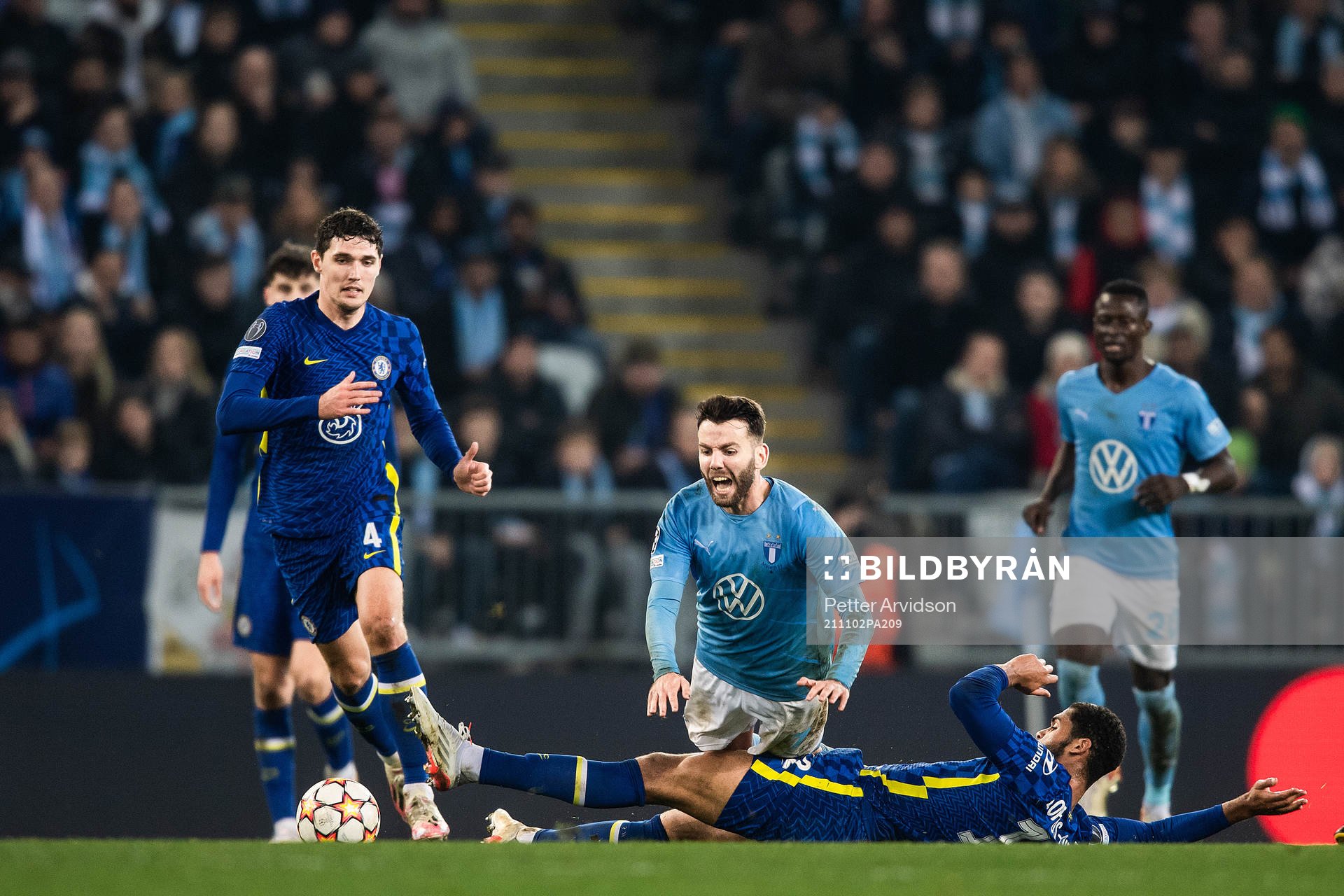 Erdal Rakip of Malmö FF against Andreas Christensen and