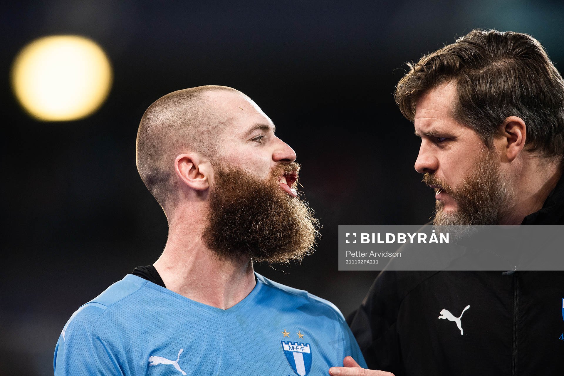 Jo Inge Berget and team doctor Ola Svejme of Malmö FF during the UEFA Champions League football match between Malmö FF and Chelsea on November 2, 2021 in Malmö.
