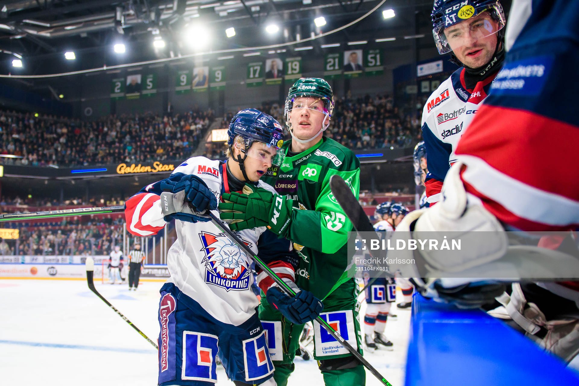 Linköpings Elliot Ekmark och Färjestads Gustav Rydahl