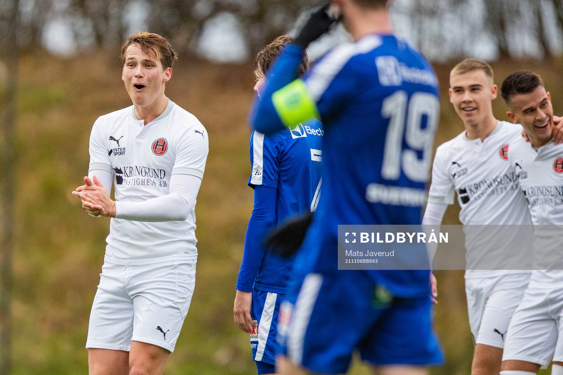 Hittarps IKs Teddy Bermudez jublar efter ett mål under fotbollsmatchen i div 3 sydvästra götaland, mellan Hittarp och Ljungby den 6 november 2021 i Hittarp.