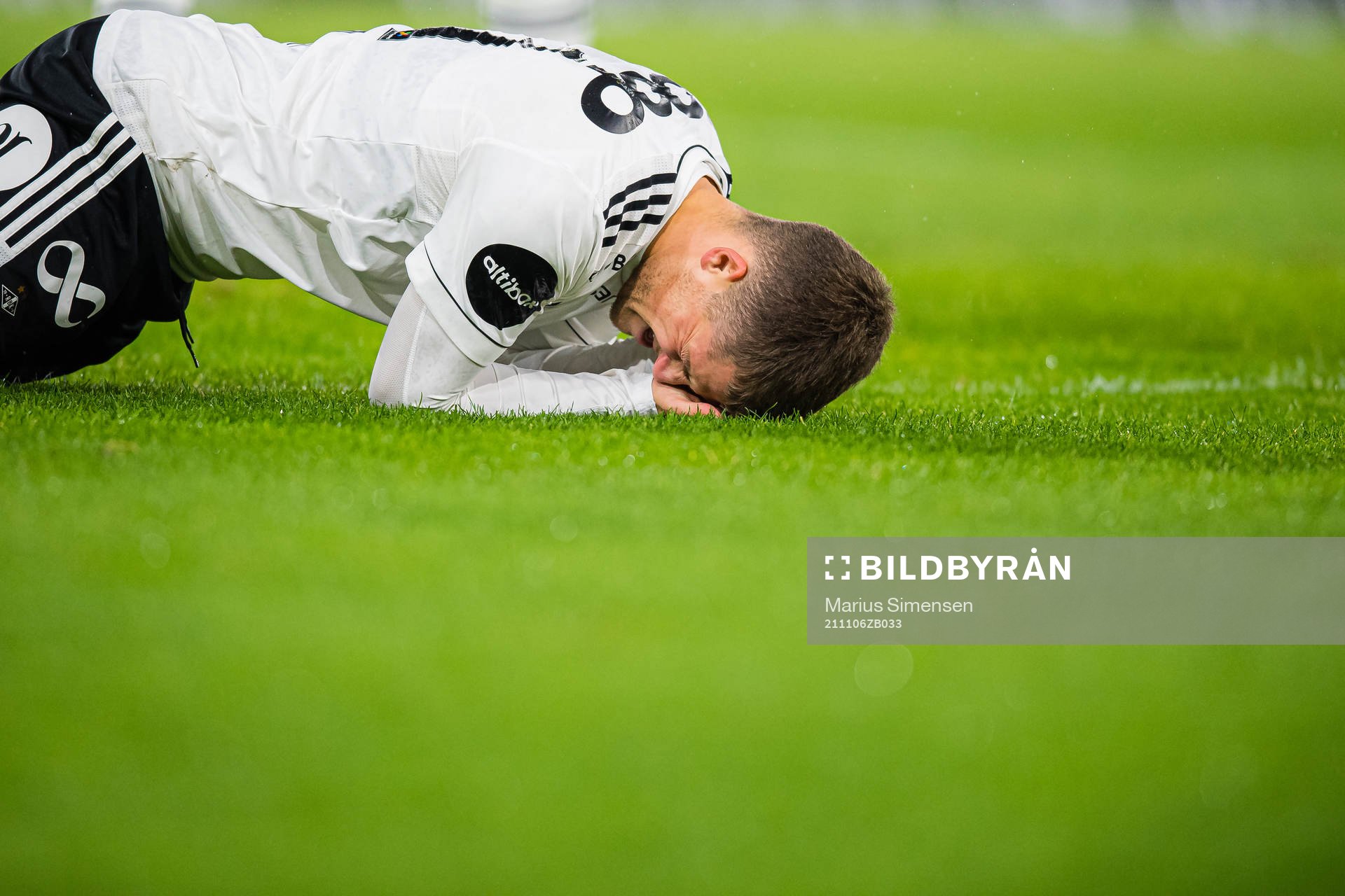 Carl Johan Holse Justesen of Rosenborg in pain