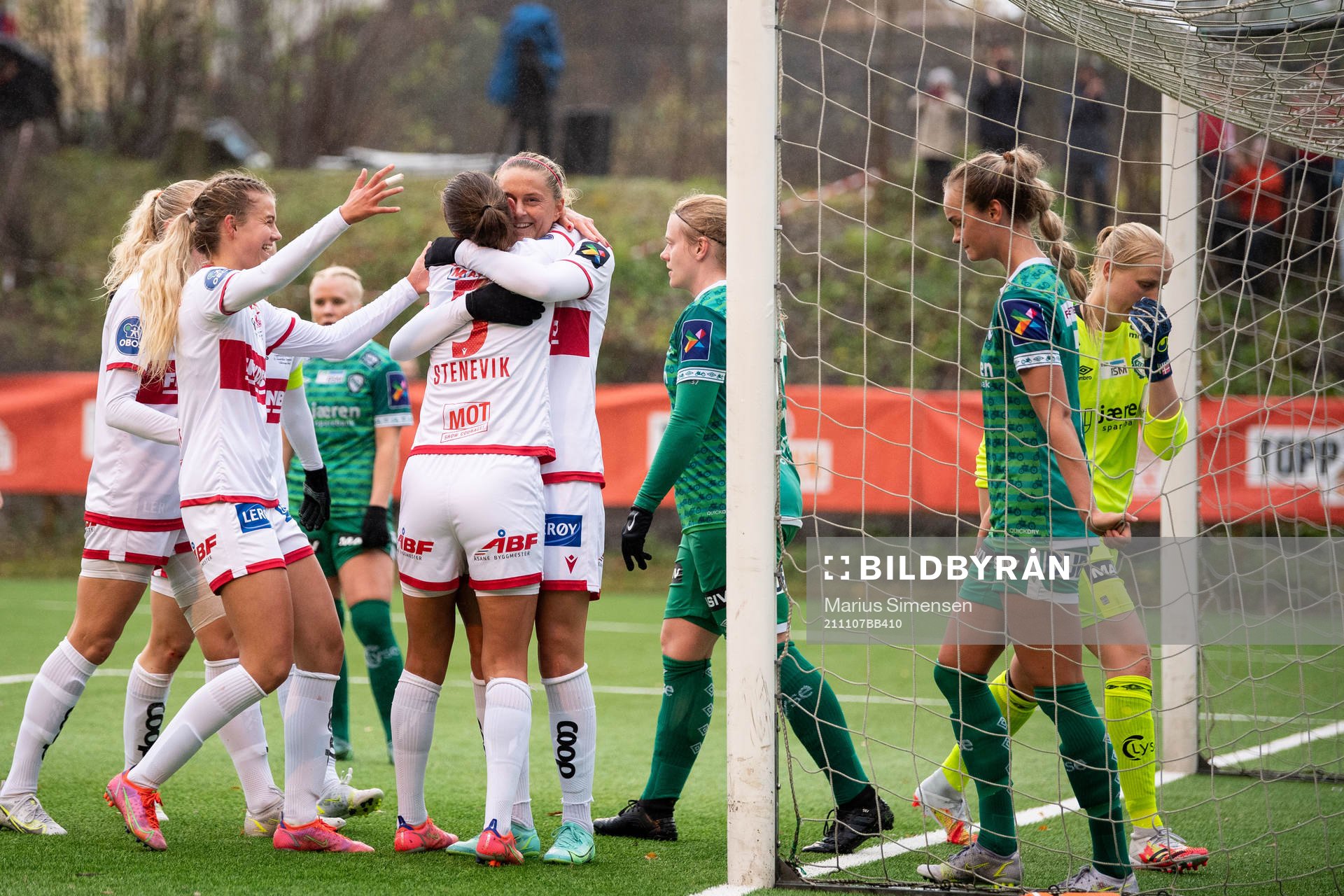 Maria Dybwad Brochmann of Sandviken celebrates scoring 7-0 during the Toppserien football match between Sandviken and Klepp on November 7, 2021 in Bergen.
