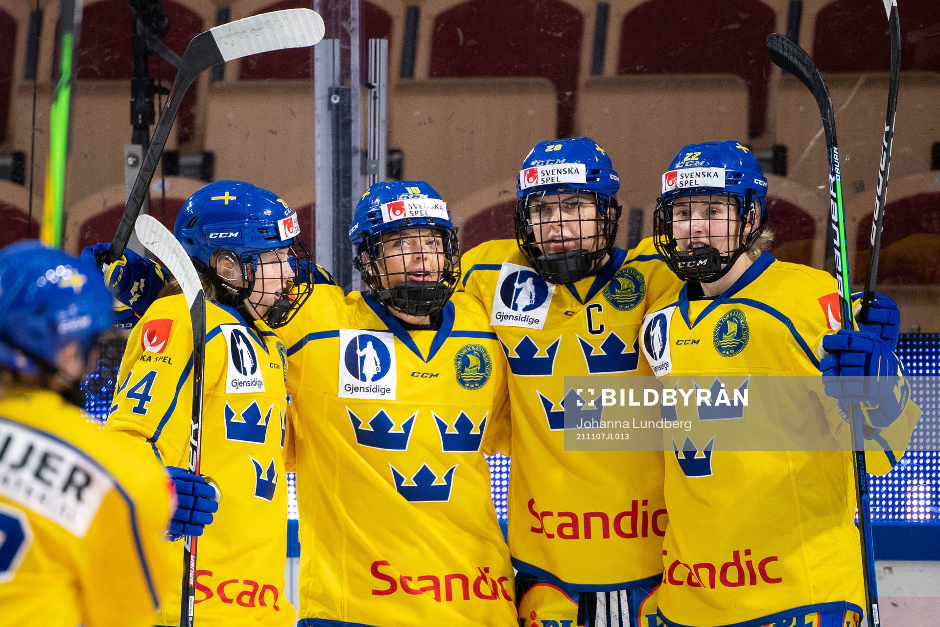 Mina Waxin of Sweden celebrates scoring 1-0 togheter with