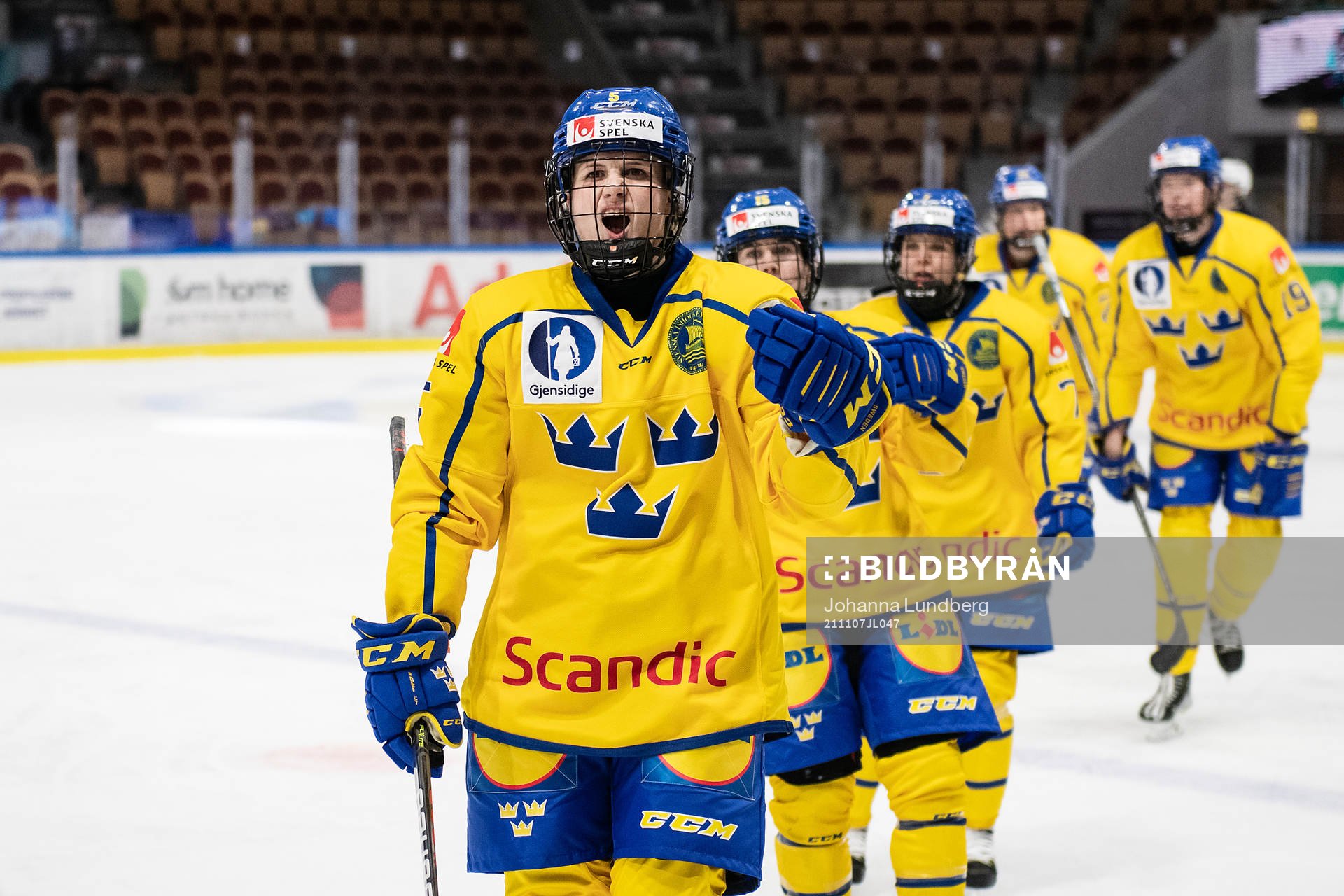 Johanna Fällman of Sweden celebrates scoring 8-0