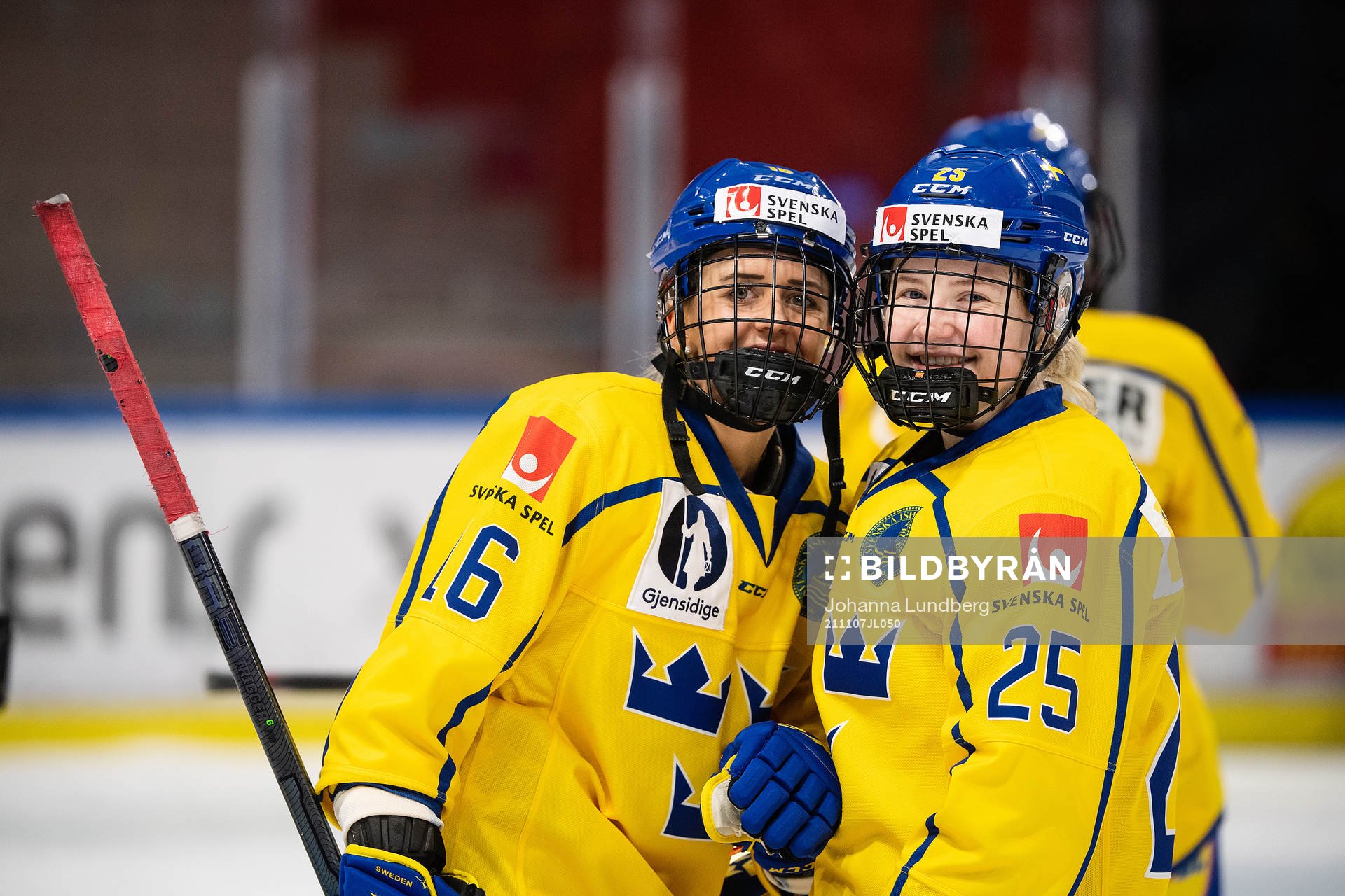 Linnea Johansson and Lina Ljungblom of Sweden celebrate