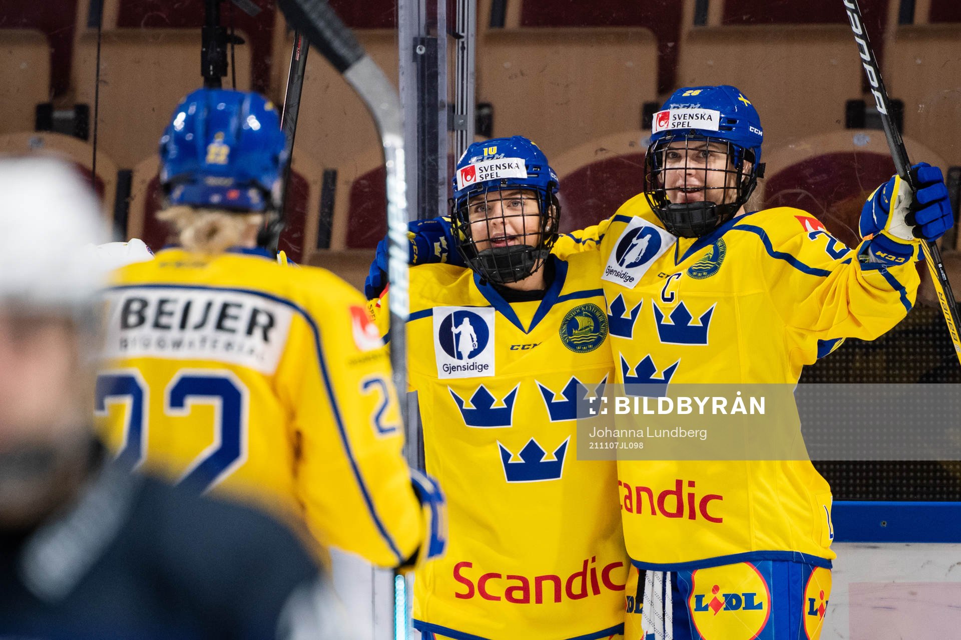 Mina Waxin and Michelle Löwenhielm of Sweden celebrate