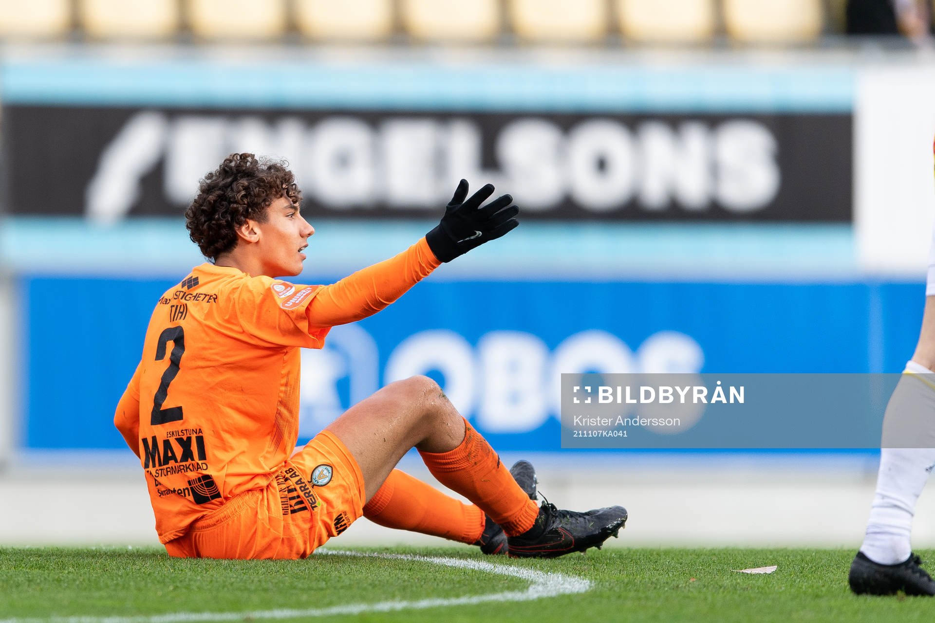 AFC Eskilstunas Robin Tihi under fotbollsmatchen i Superettan mellan Falkenberg och AFC Eskilstuna den 7 november 2021 i Falkenberg.