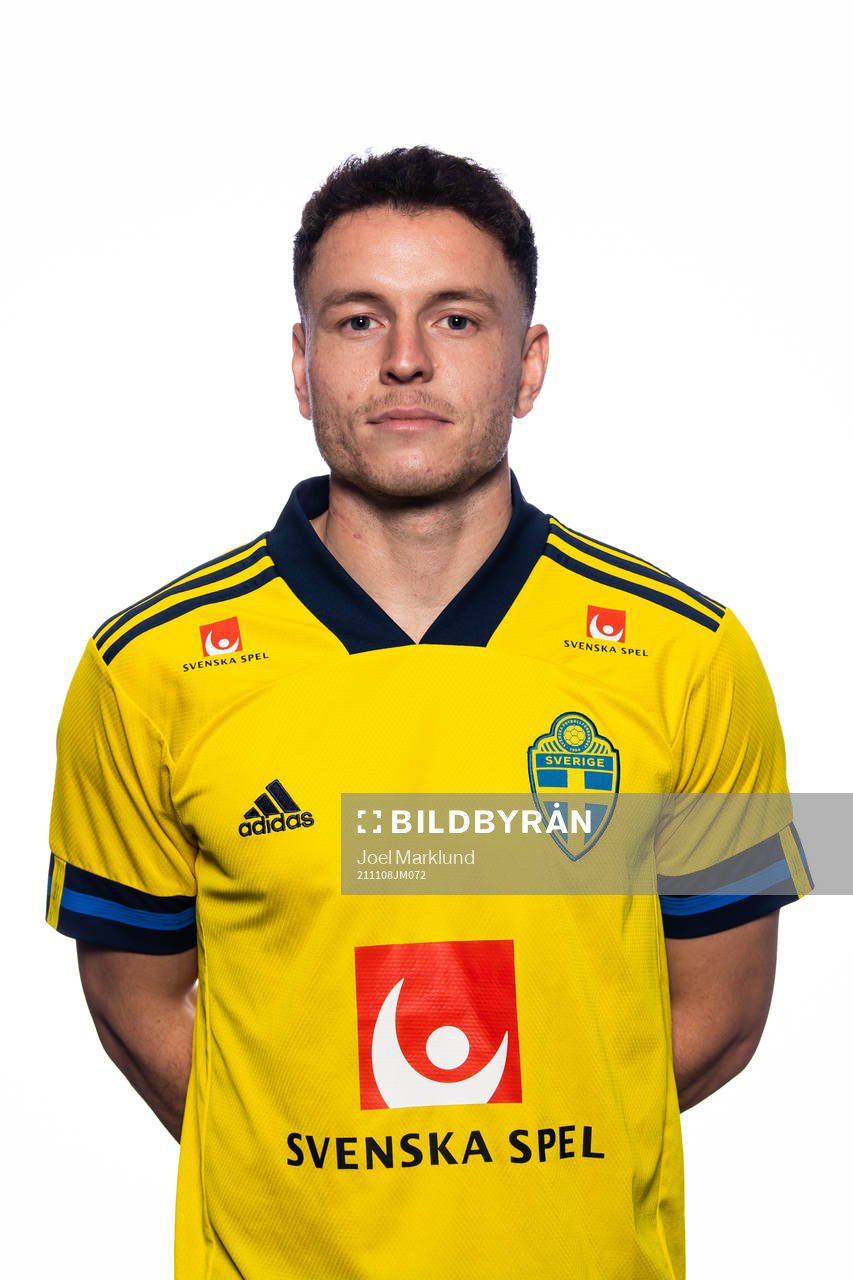 Kerim Mrabti of the Swedish national football team poses