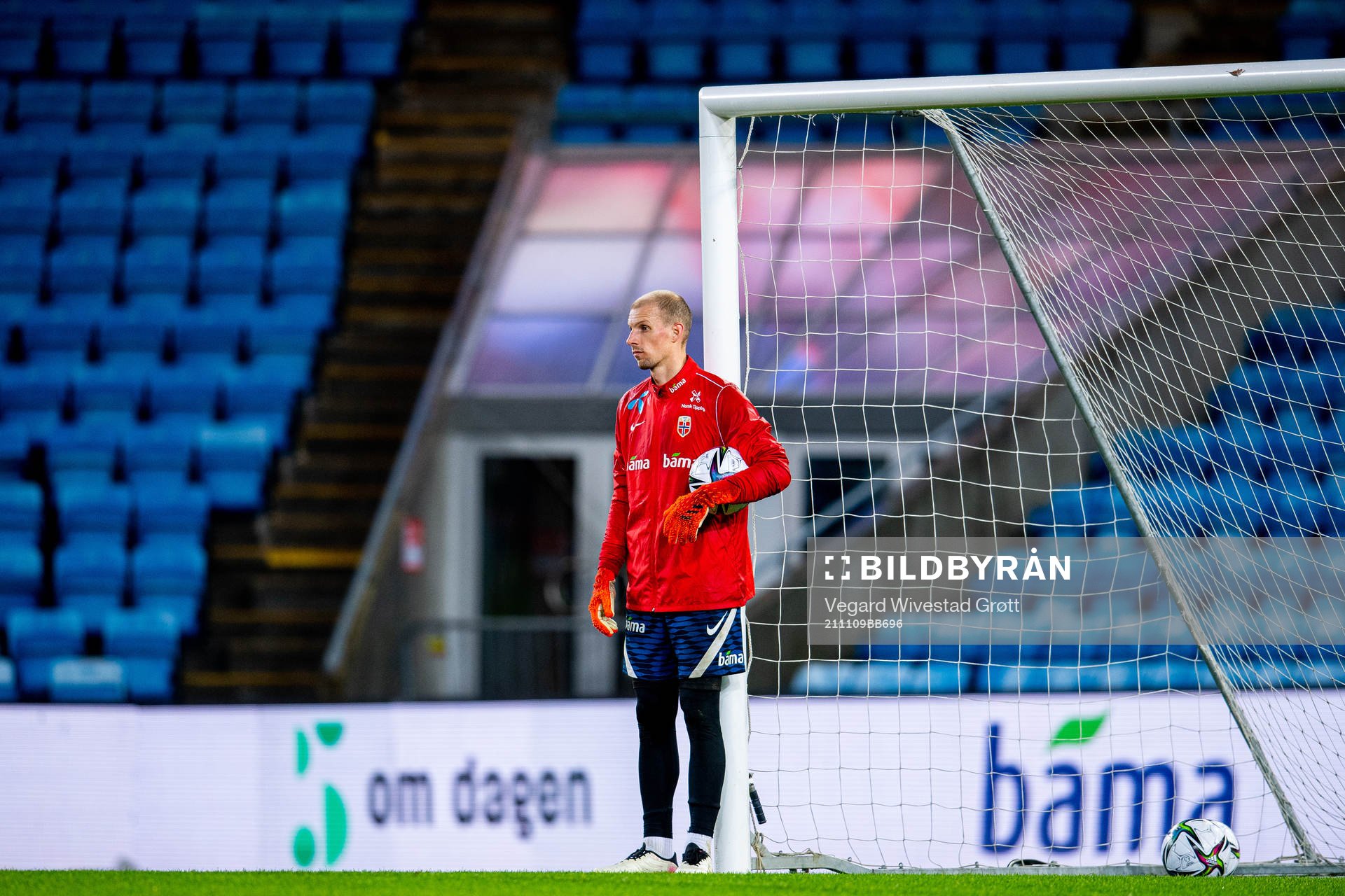 Goalkeeper André Hansen of the Norwegian national football team during a training session on November 9, 2021 in Oslo. 
