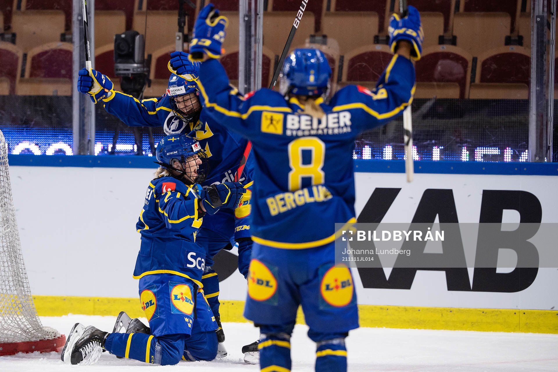 Emma Nordin and Josefin Bouveng of Sweden celebrate scoring
