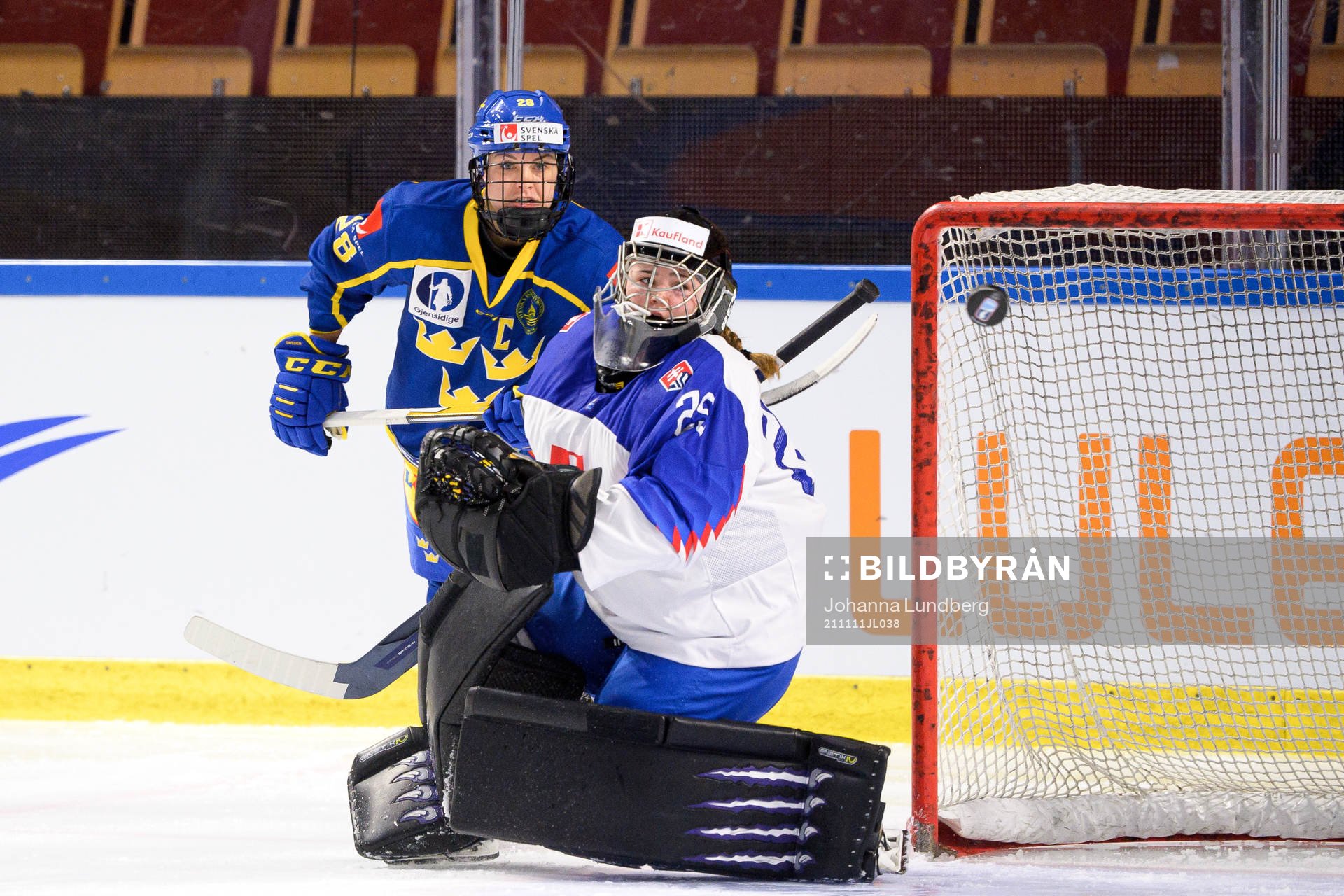 Michelle Löwenhielm of Sweden and goalkeeper Nikola