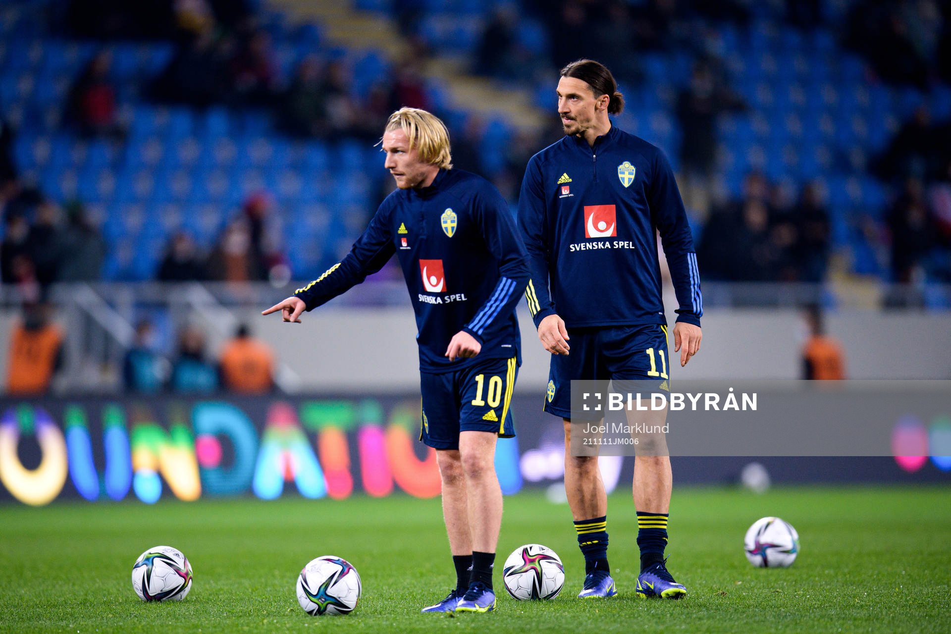 Emil Forsberg and Zlatan Ibrahimovic of Sweden