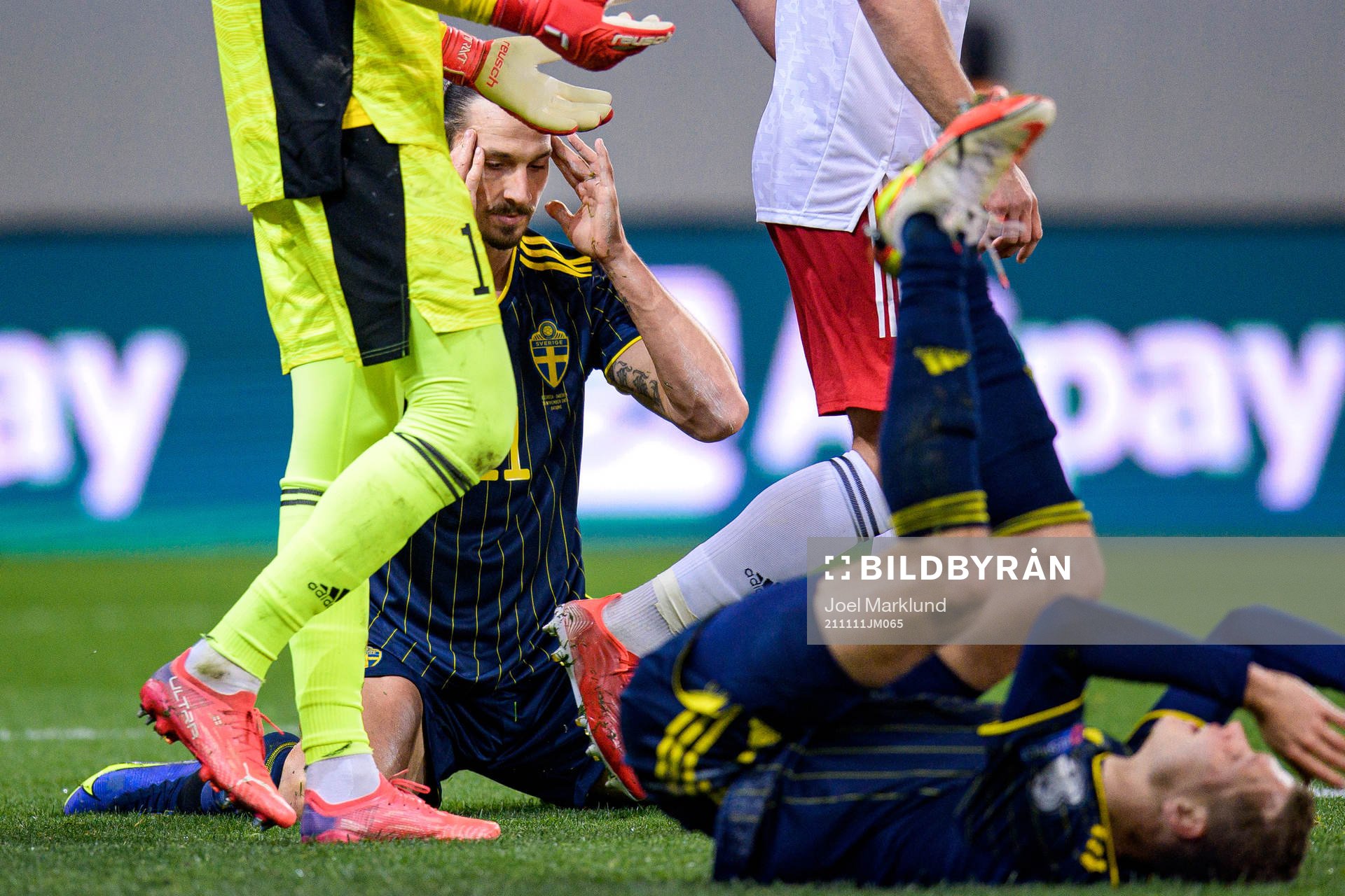 Zlatan Ibrahimovic and Viktor Claesson of Sweden reacts