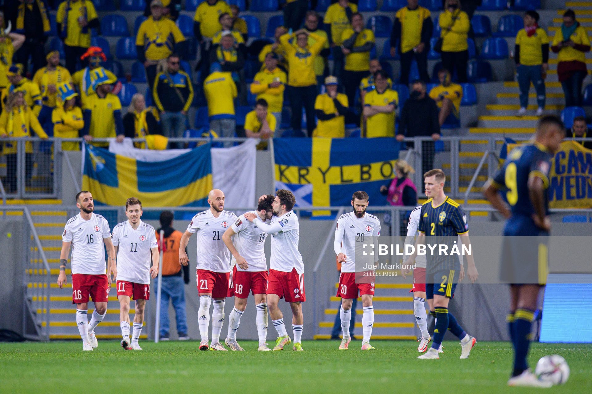 Khvicha Kvaratskhelia of Georgia celebrates the 2-0 goal during the FIFA World Cup Qualifier football match between Georgia and Sweden on November 11, 2021 in Batumi.