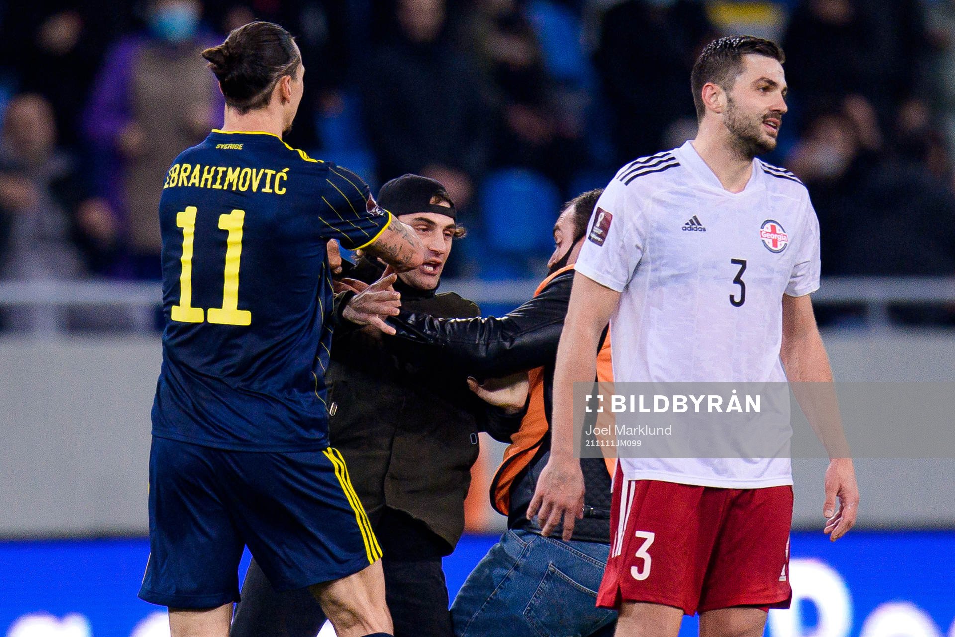 A pith invader next to Zlatan Ibrahimovic of Sweden