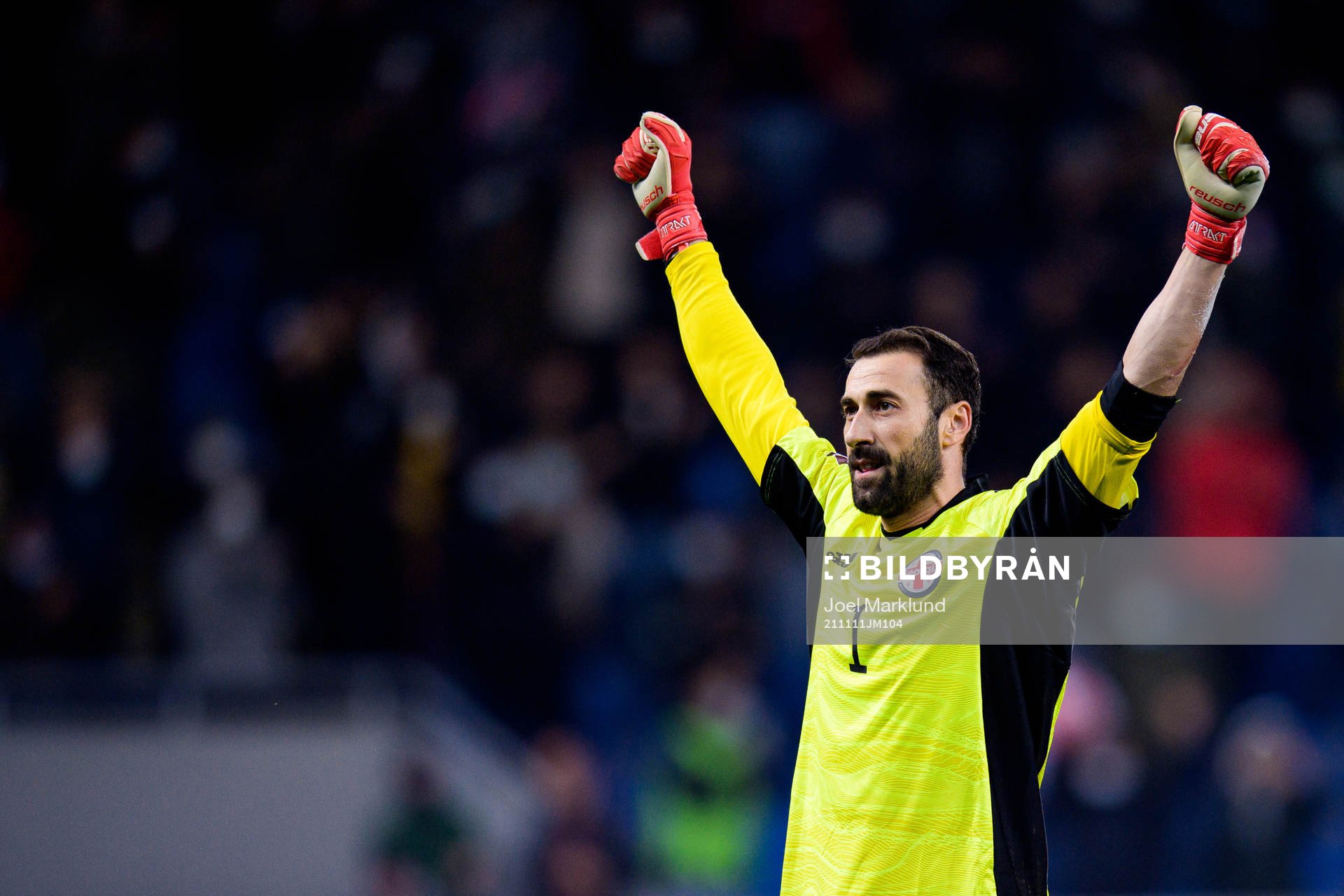 Goalkeeper Giorgi Loria of Georgia celebrates
