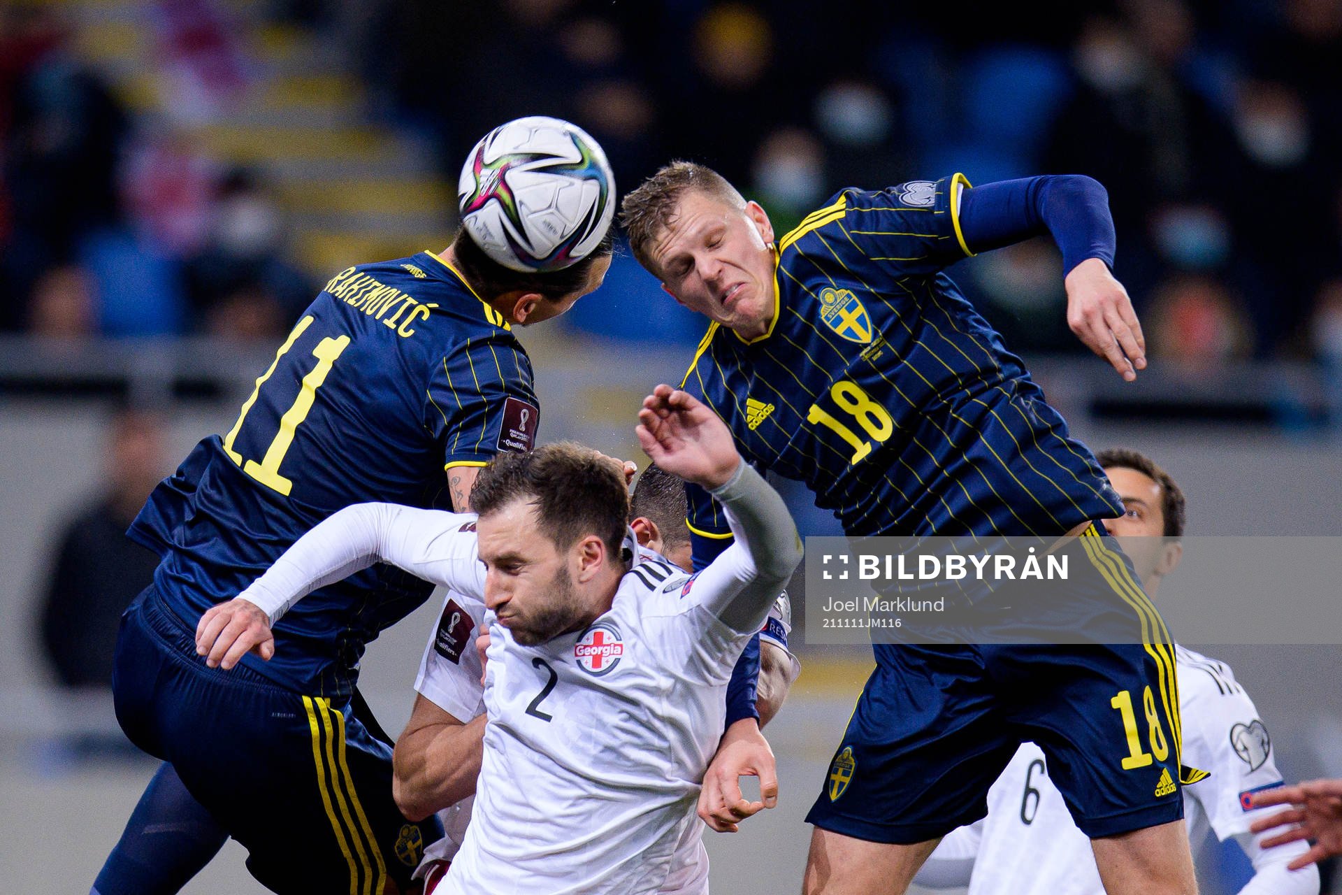 Zlatan Ibrahimovic and Joakim Nilsson of Sweden against
