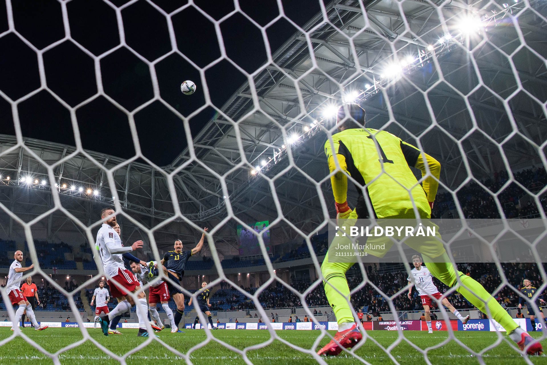 Zlatan Ibrahimovic of Sweden with a header against