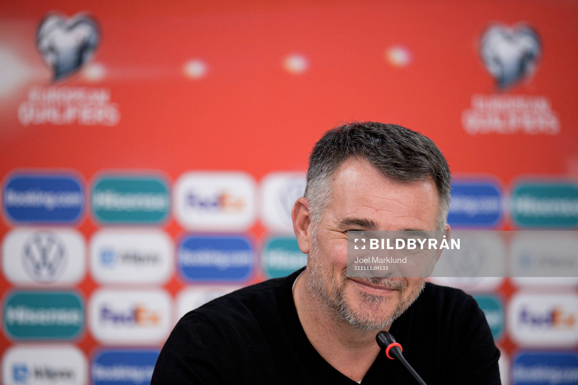 Head coach Willy Sagnol of Georgia during a press conference after the FIFA World Cup Qualifier football match between Georgia and Sweden on November 11, 2021 in Batumi.