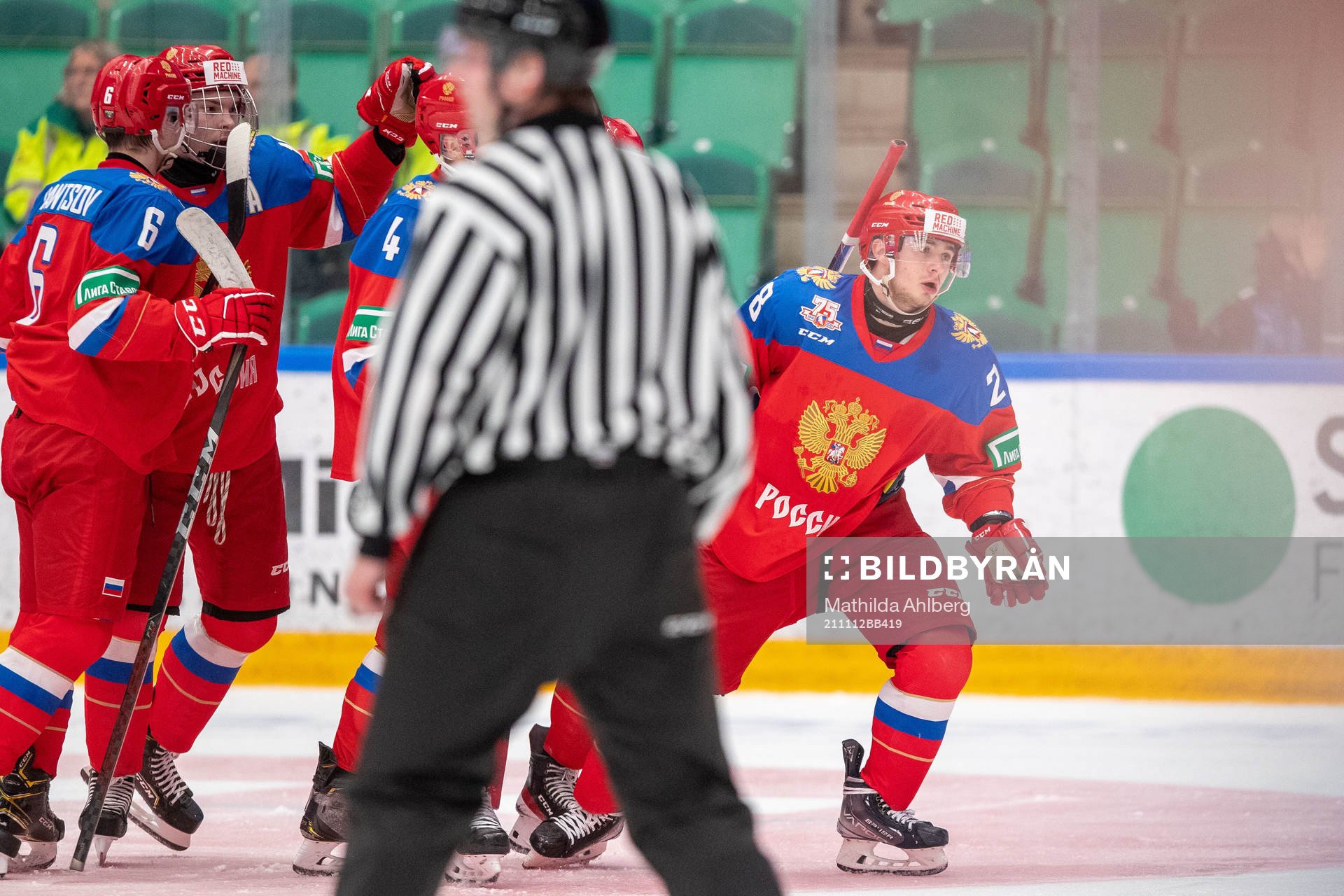 Alexander Pashin of Russia celebrates scoring 4-3during the