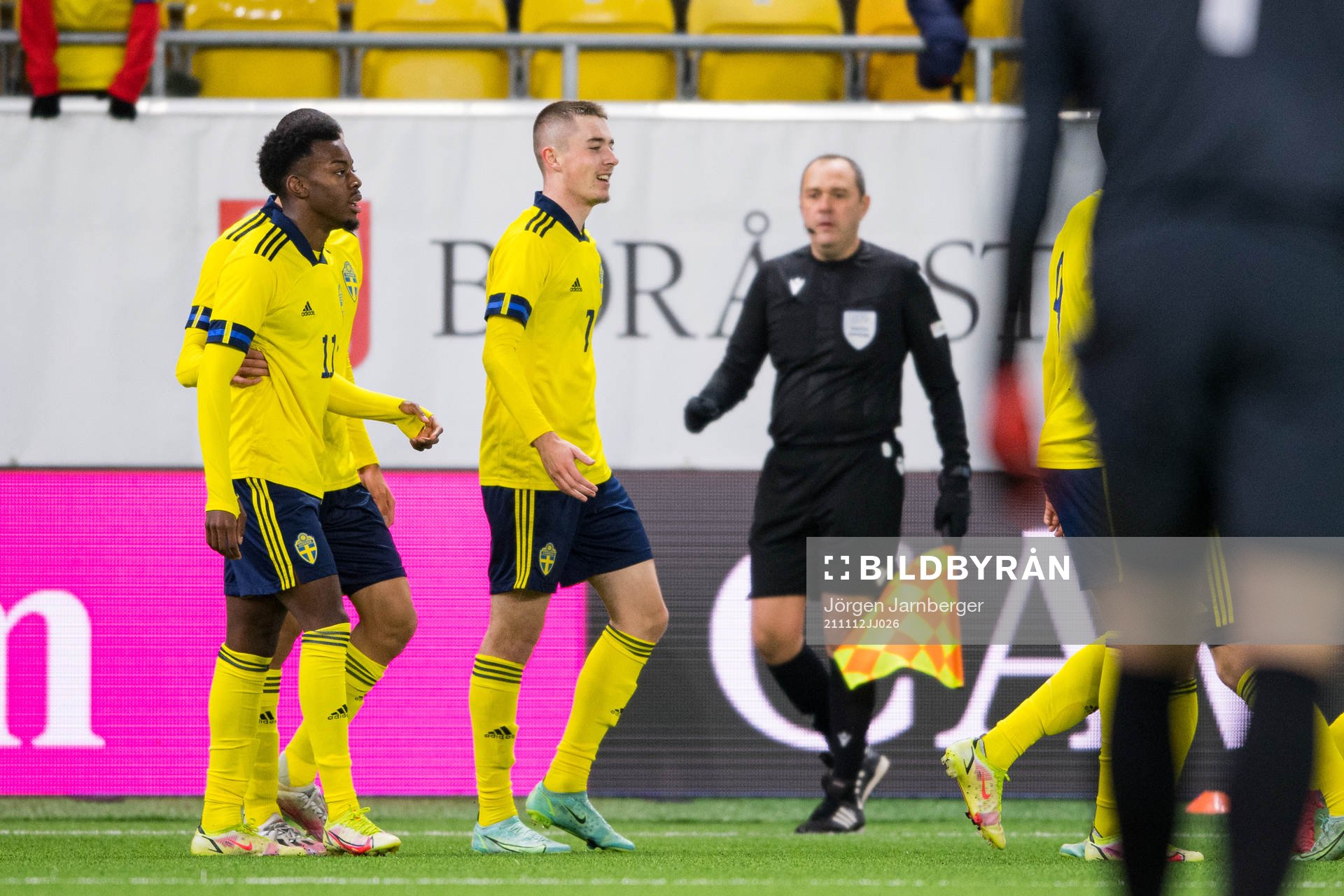 Patrik Wålemark of Sweden celebrates after his 2-0 goal during the UEFA European Under-21 Qualifier football match between Sweden and Bosnia-Herzegovina on November 12, 2021 in Borås.
