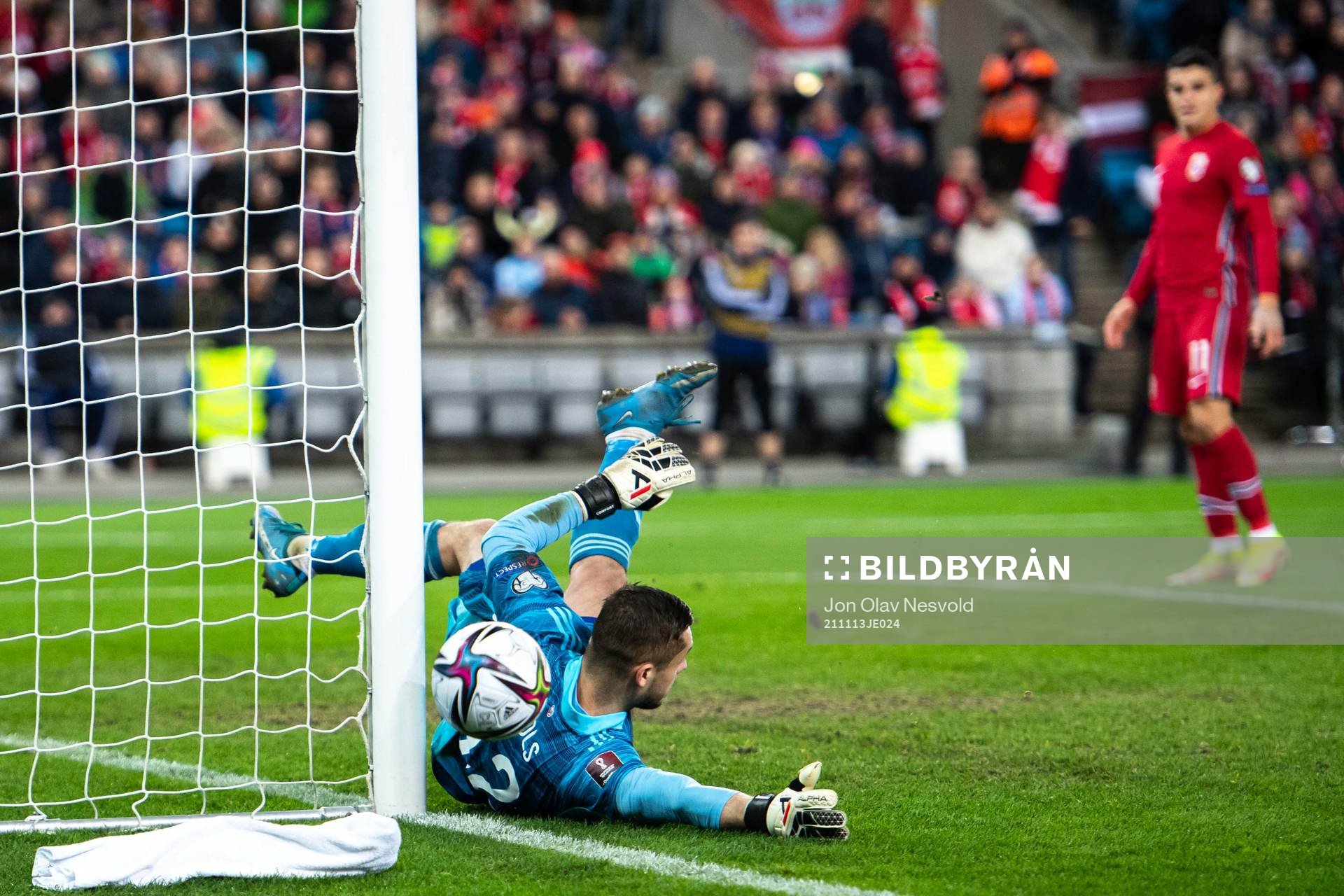 Goalkeeper Roberts Ozols of Latvia