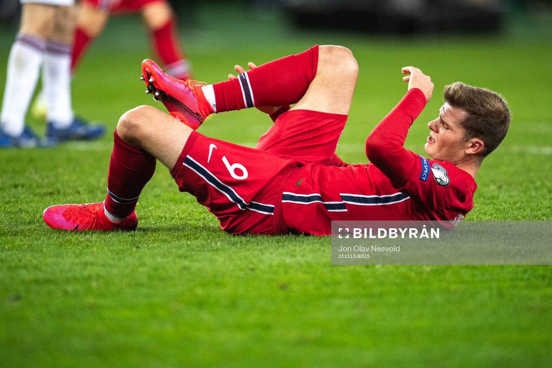 Alexander Sørloth of Norway in pain