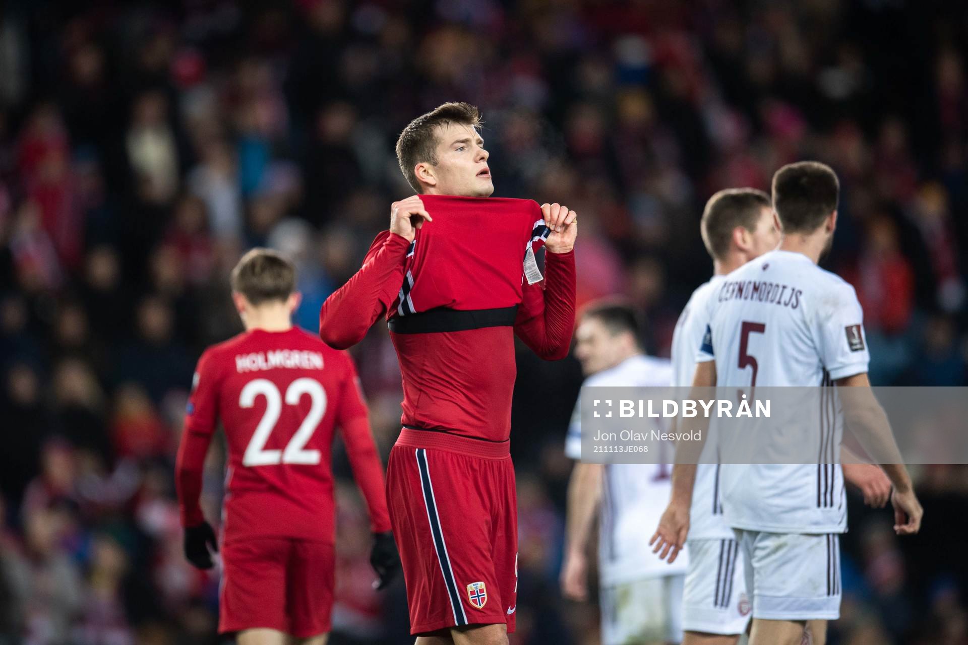 Alexander Sørloth of Norway looks dejected