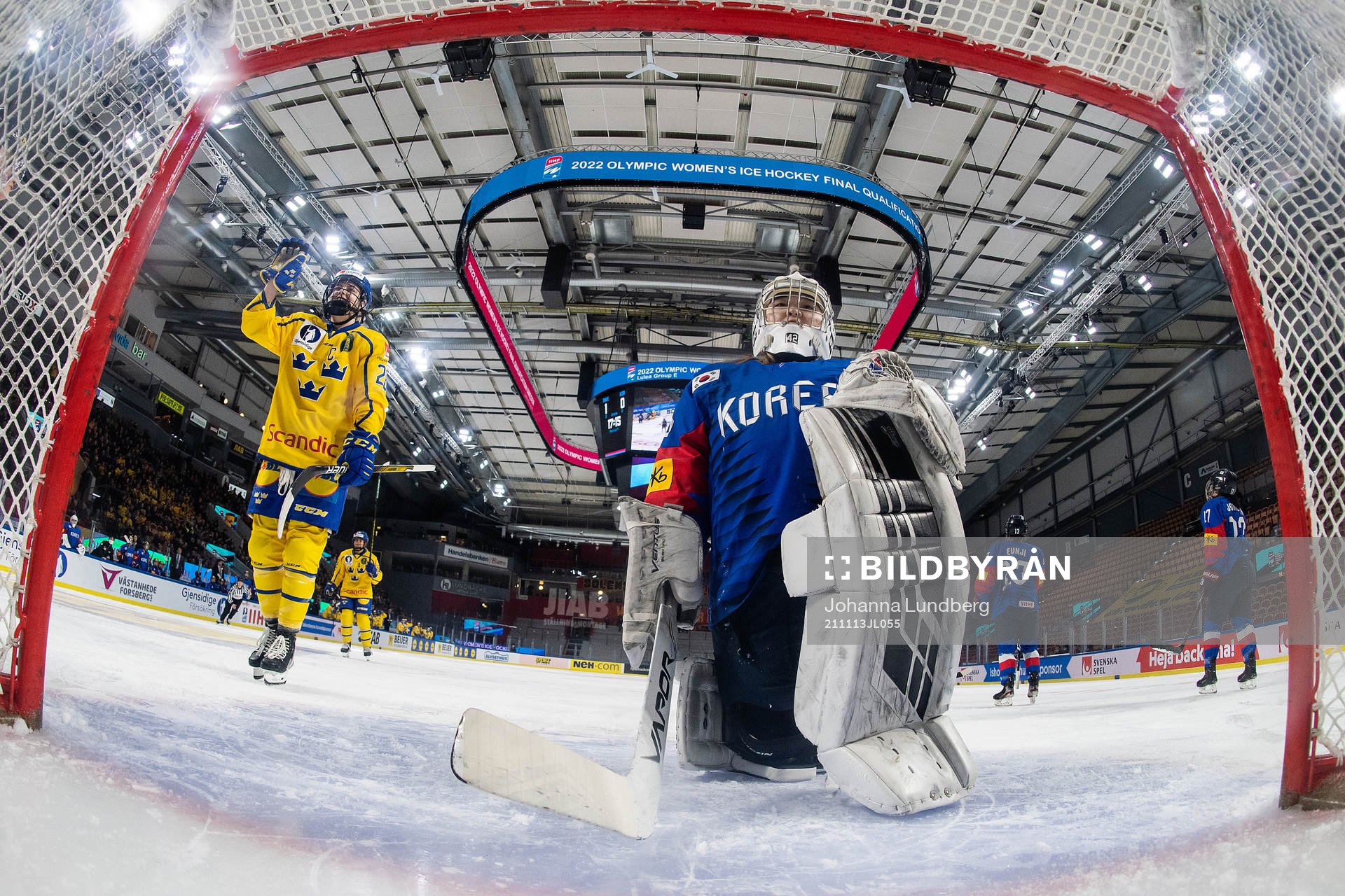 Michelle Löwenhielm of Sweden celebrates and goalkeeper