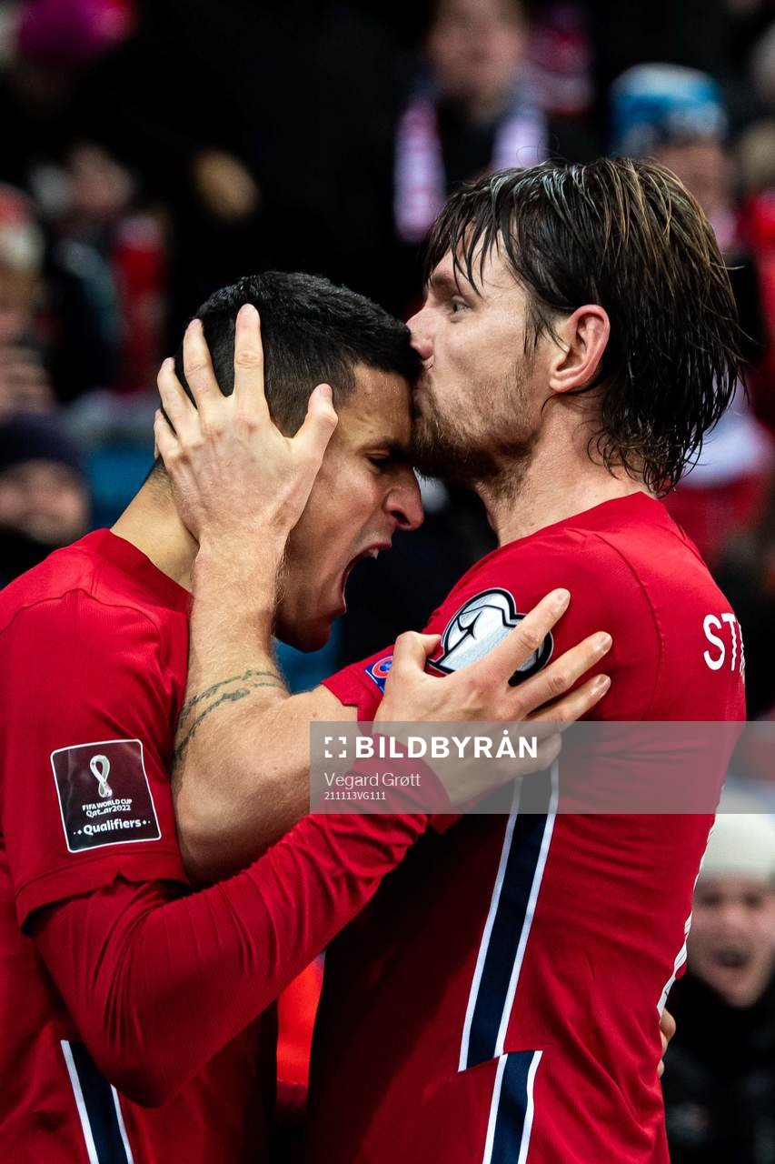 Mohamed Elyounoussi and Stefan Strandberg of Norway