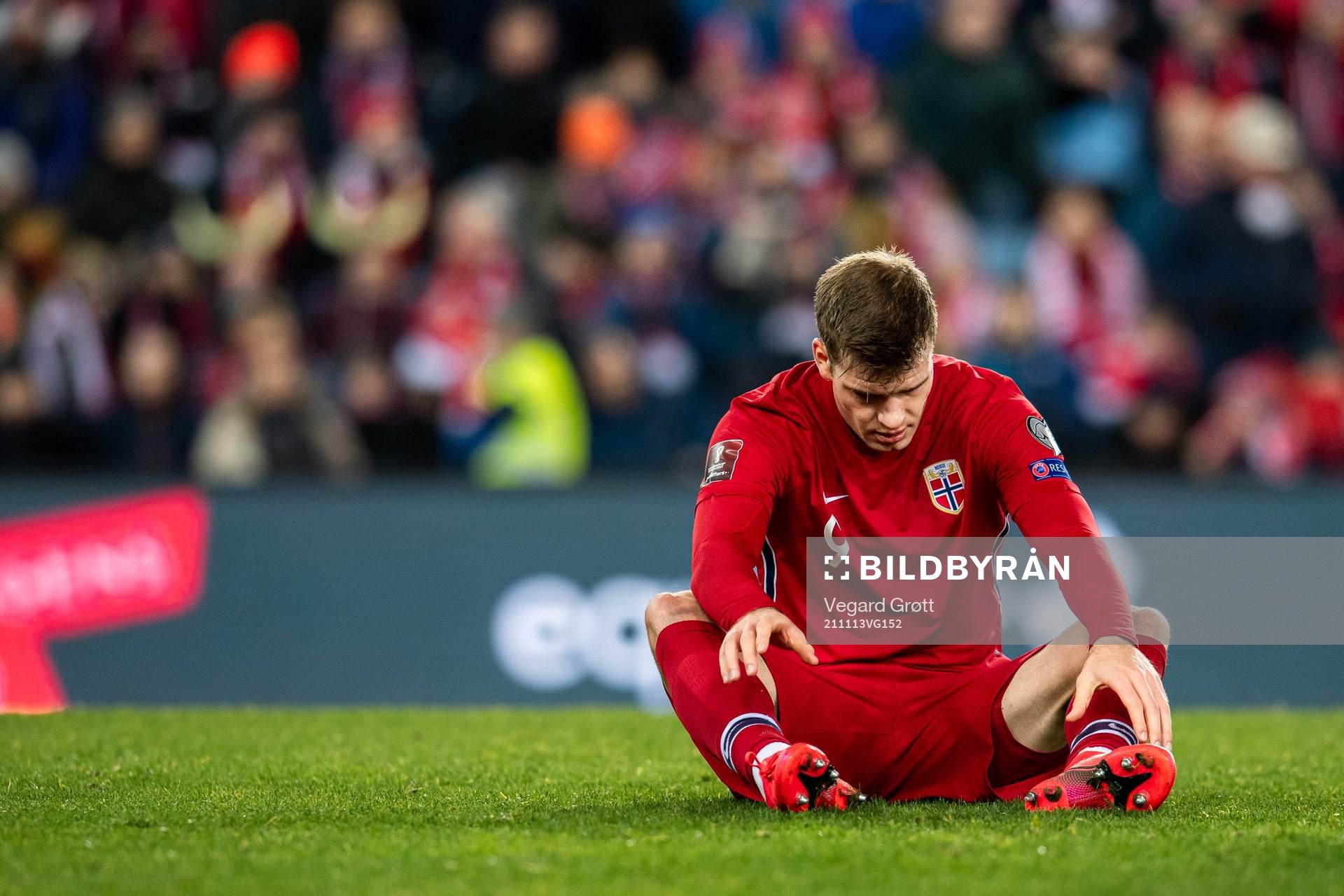 Alexander Sørloth of Norway looks dejected