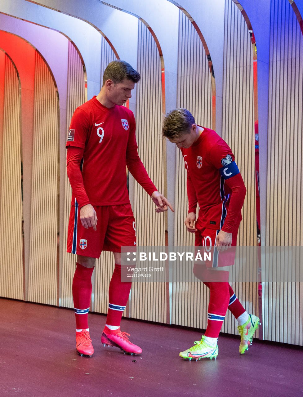 Alexander Sørloth and Martin Ødegaard of Norway at