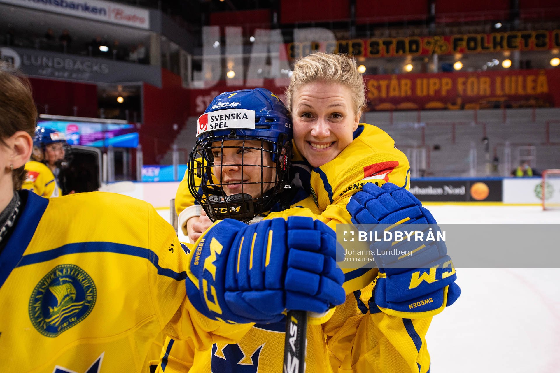 Linnea Hedin and Johanna Fällman of Sweden celebrates