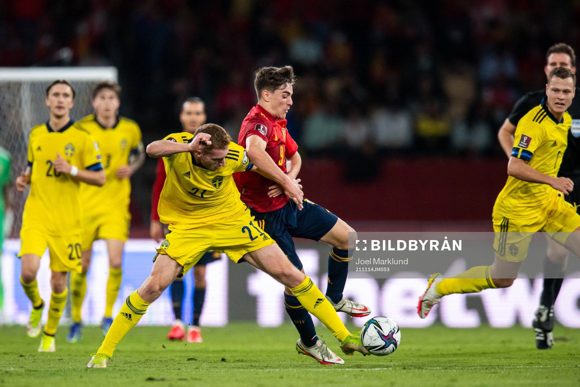 Dejan Kulusevski of Sweden and Gavi of Spain