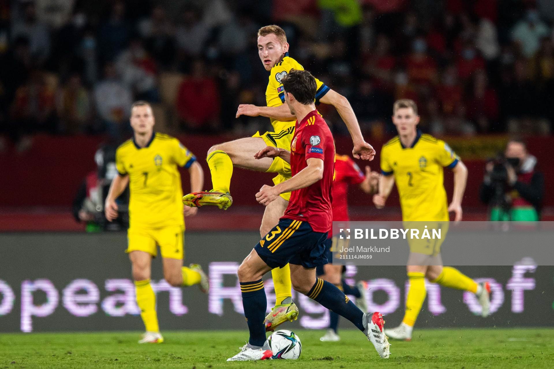 Dejan Kulusevski of Sweden and Pau Torres of Spain