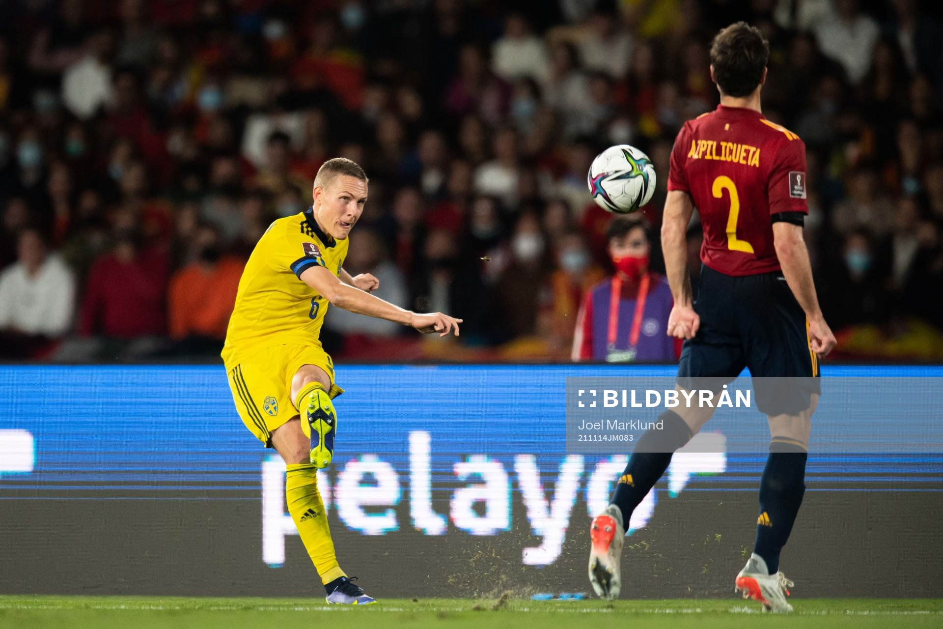 Ludwig Augustinsson of Sweden and Cesar Azpilicueta of Spain