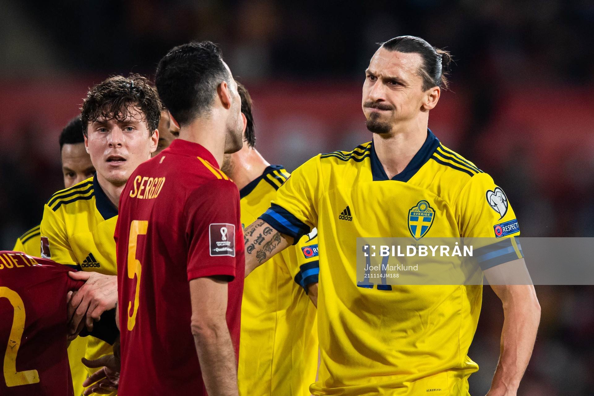 Sergio Busquets of Spain and Zlatan Ibrahimovic of Sweden