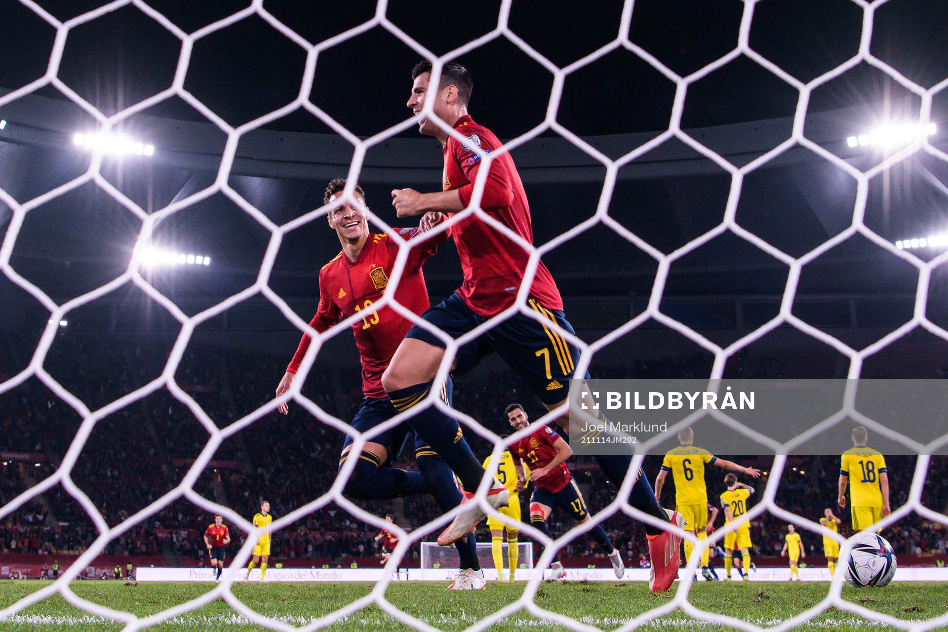 Rodrigo and Alvaro Morata of Spain celebrate the 1-0 goal
