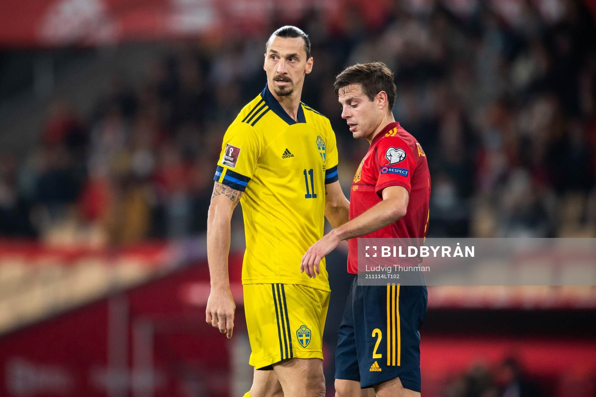 Zlatan Ibrahimovic of Sweden and Cesar Azpilicueta of Spain