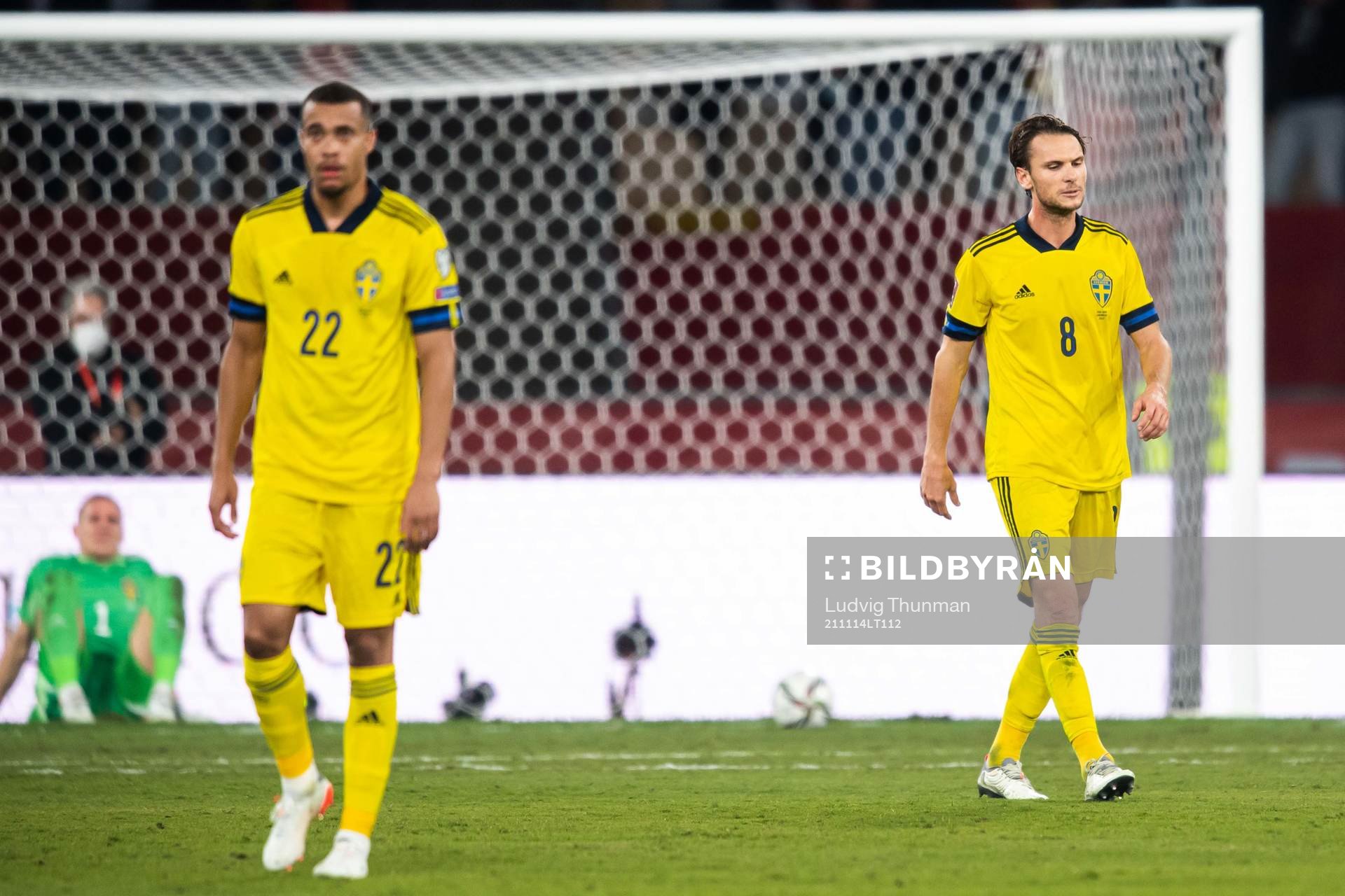 Robin Quaison and Albin Ekdal of Sweden look dejected