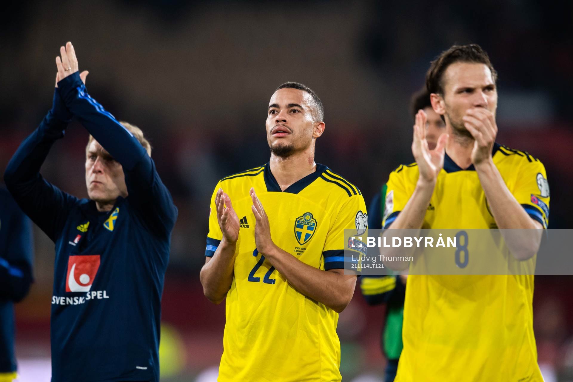 Robin Quaison and Albin Ekdal of Sweden look dejected