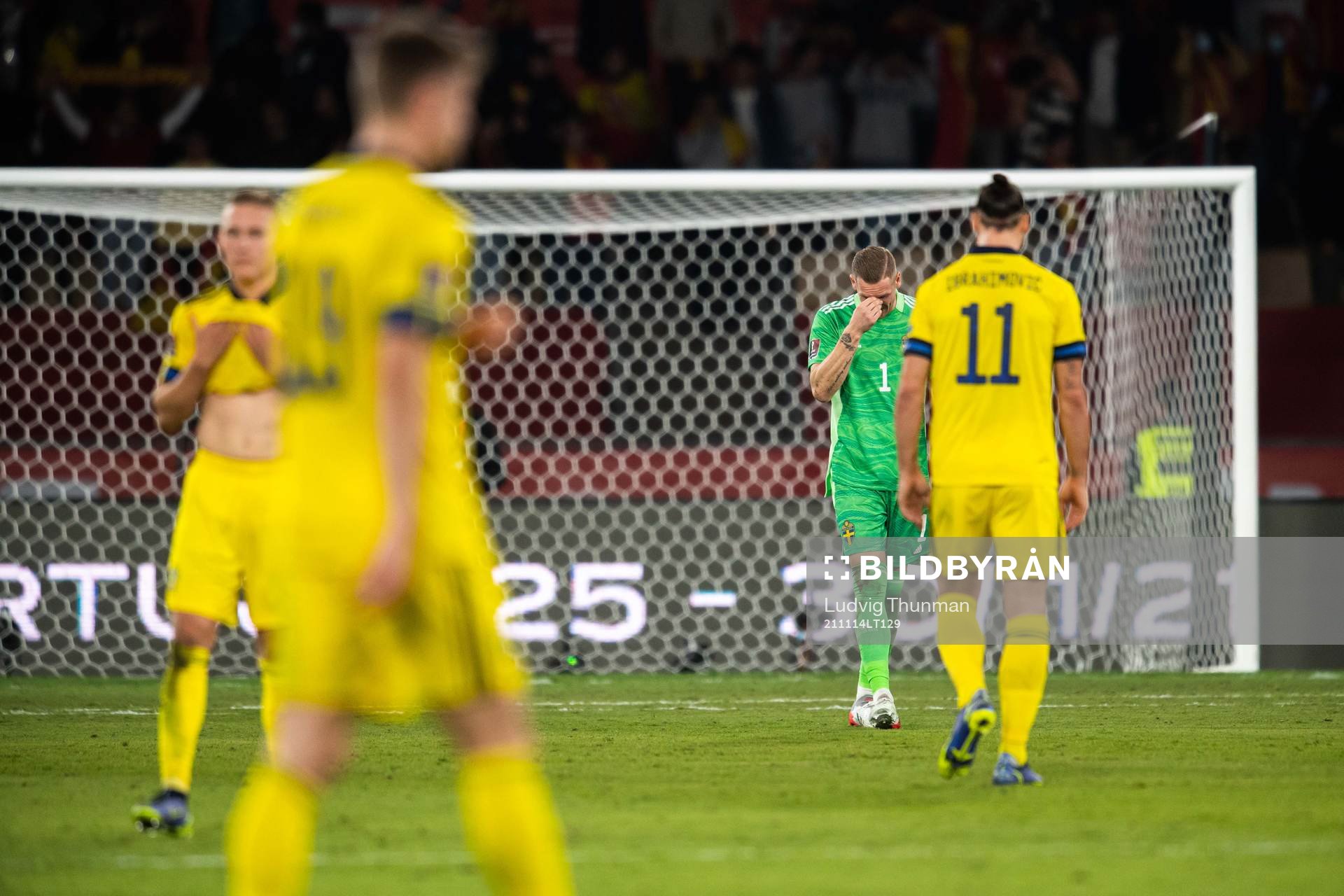Zlatan Ibrahimovic and goalkeeper Robin Olsen of Sweden