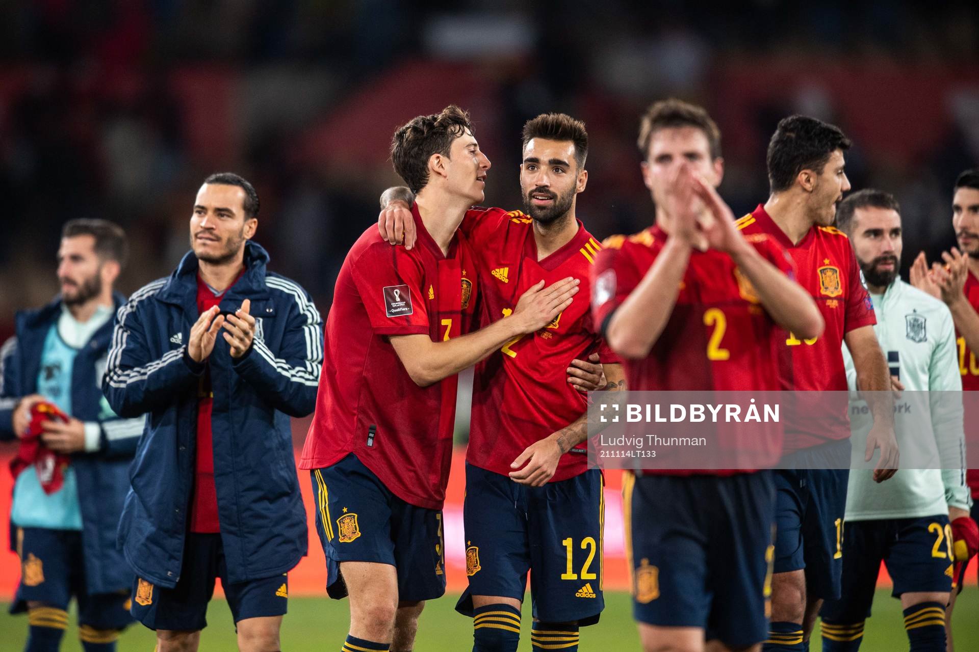 Pau Torres, Brais Mendez and Cesar Azpilicueta of Spain